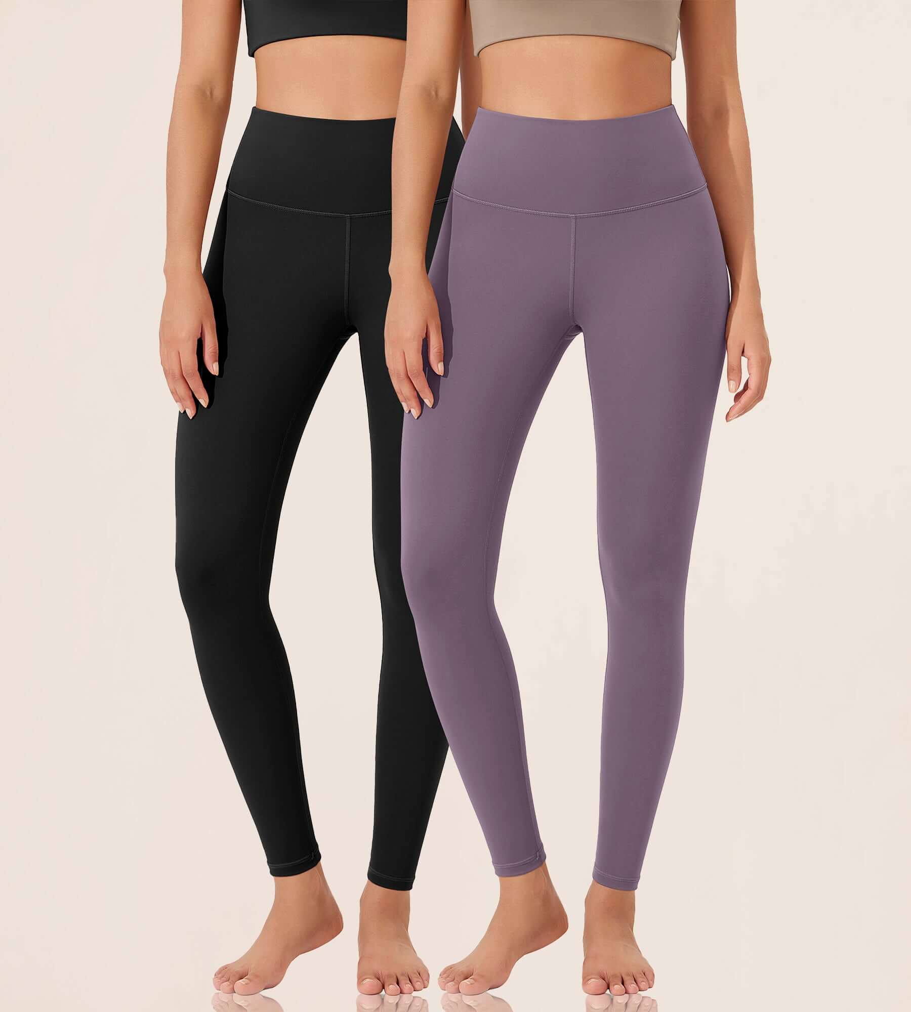 ODLEX 2-Pack 28 High Waist Workout Tummy Control Atheltic Leggings Black+ash Violet - ododos