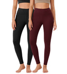 ODLEX 2-Pack 28" High Waist Workout Tummy Control Atheltic Leggings Black+Burgundy - ododos