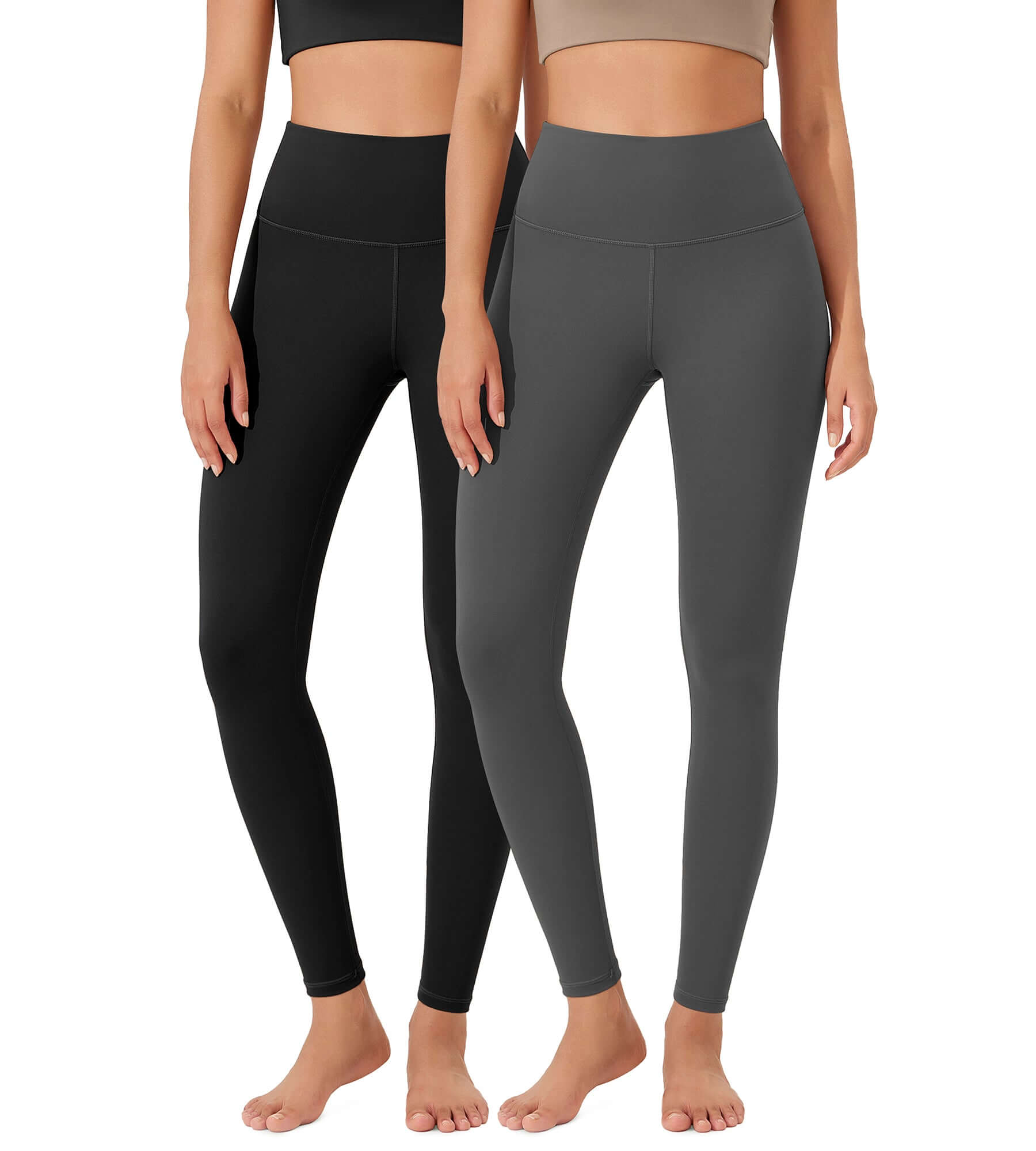 ODLEX 2-Pack 28 High Waist Workout Tummy Control Atheltic Leggings Black+Charcoal - ododos