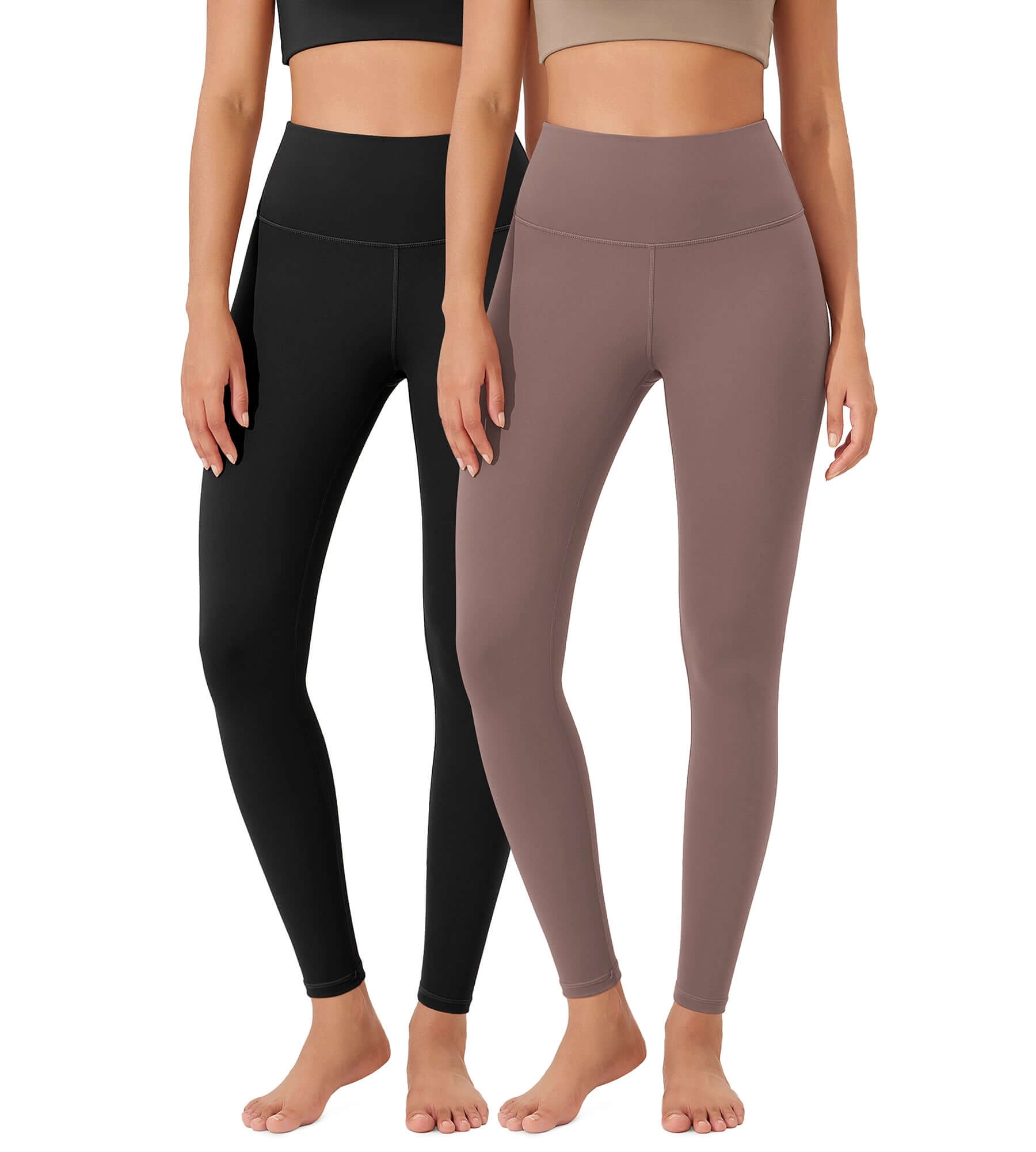 ODLEX 2-Pack 28 High Waist Workout Tummy Control Atheltic Leggings Black+Purple Taupe - ododos