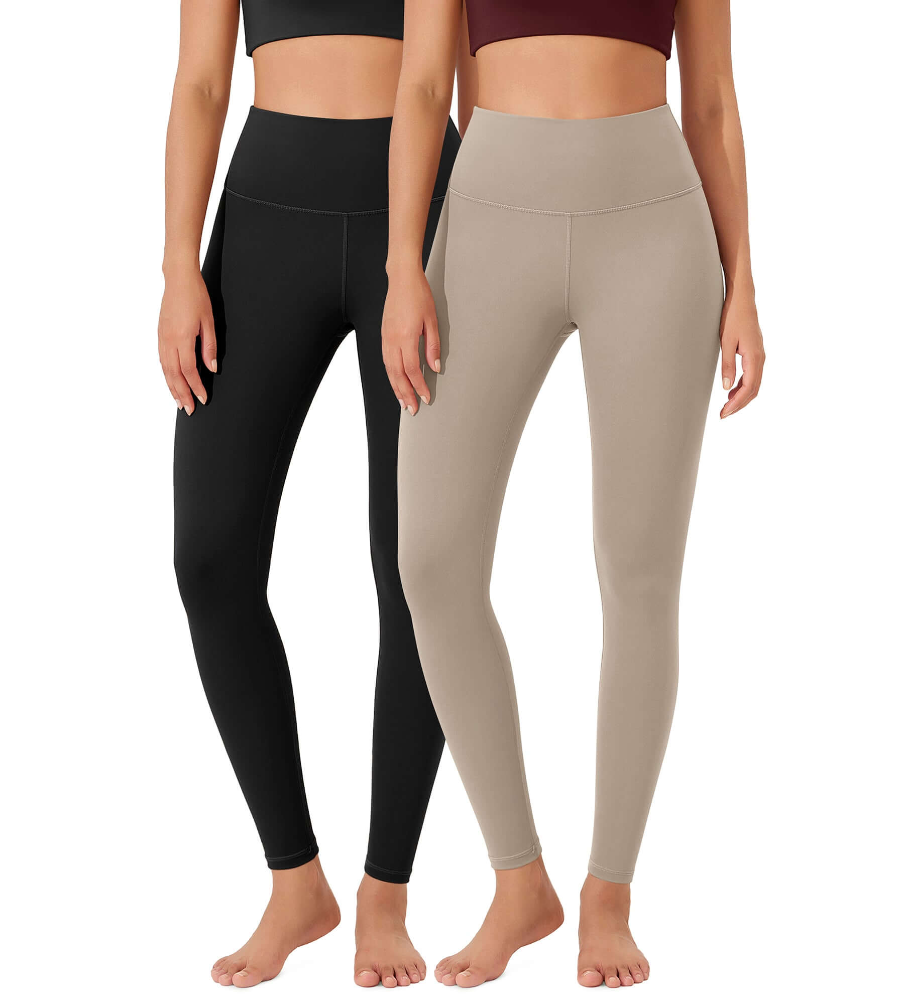 ODLEX 2-Pack 28 High Waist Workout Tummy Control Atheltic Leggings Black+Taupe - ododos