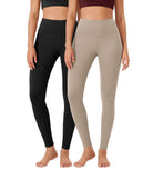 ODLEX 2-Pack 28" High Waist Workout Tummy Control Atheltic Leggings Black+Taupe - ododos