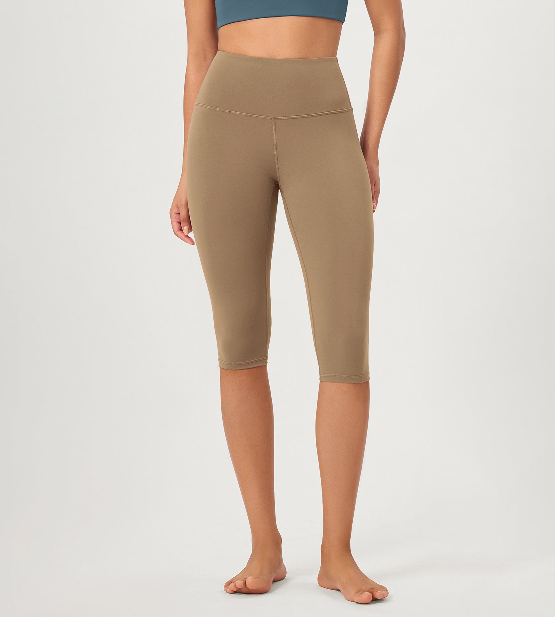 ODCLOUD 14" High Waist Yoga Athletic Running Capris Light Brown - ododos