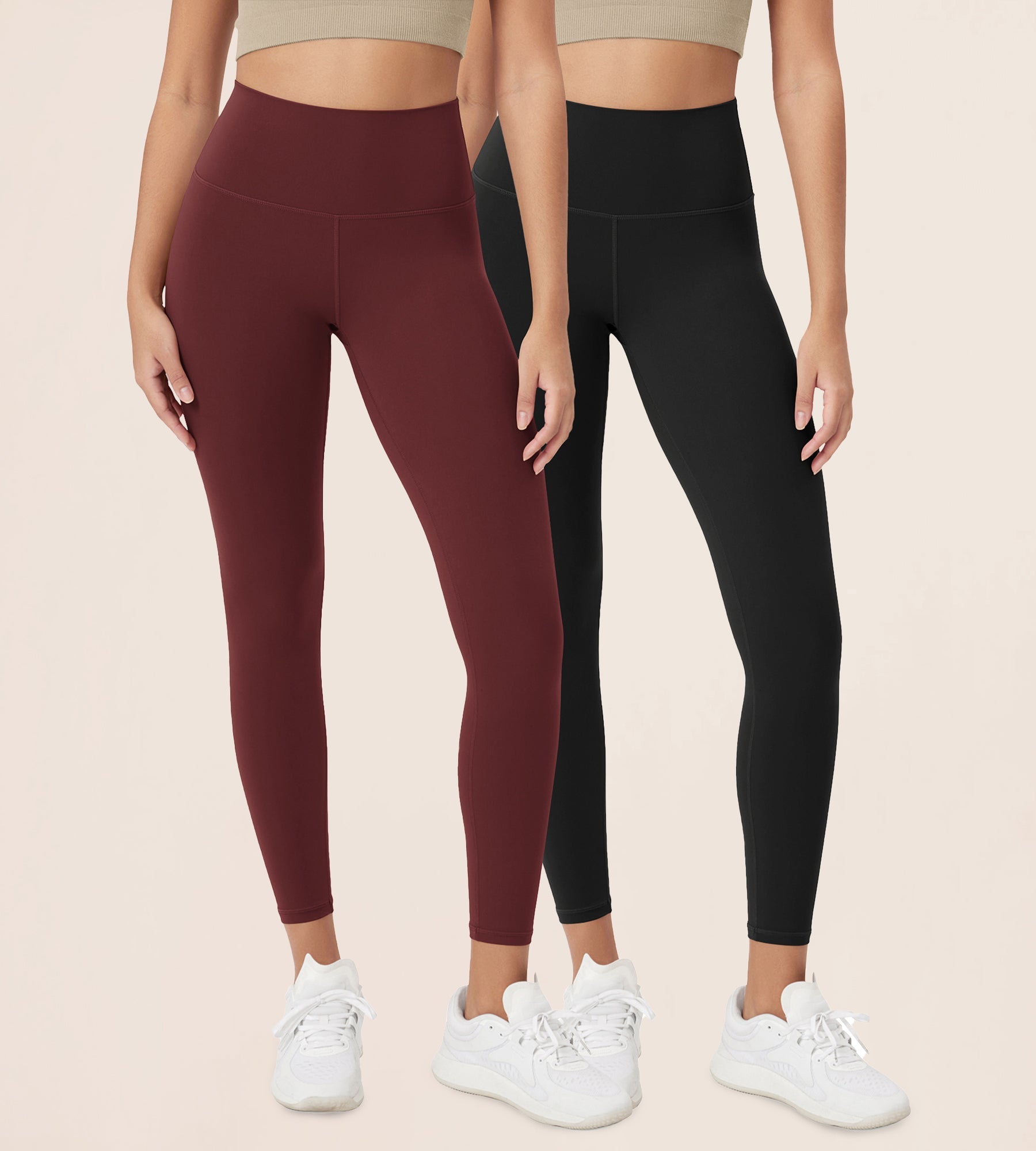 ODCLOUD 2-Pack 25 High Waist Lounge Yoga Leggings Black+Burgundy - ododos