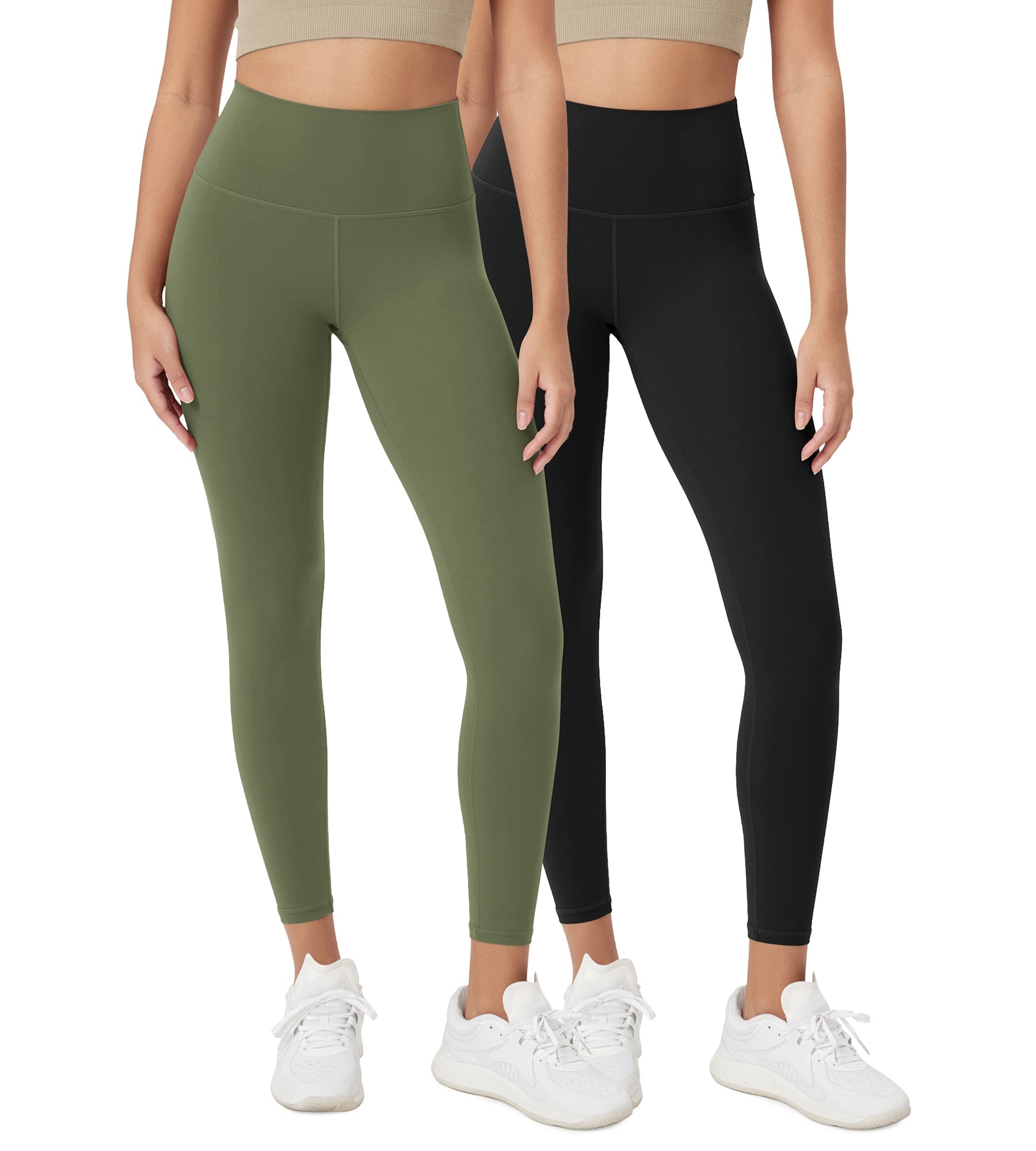 ODCLOUD 2-Pack 25 High Waist Lounge Yoga Leggings Black+Dark Olive - ododos