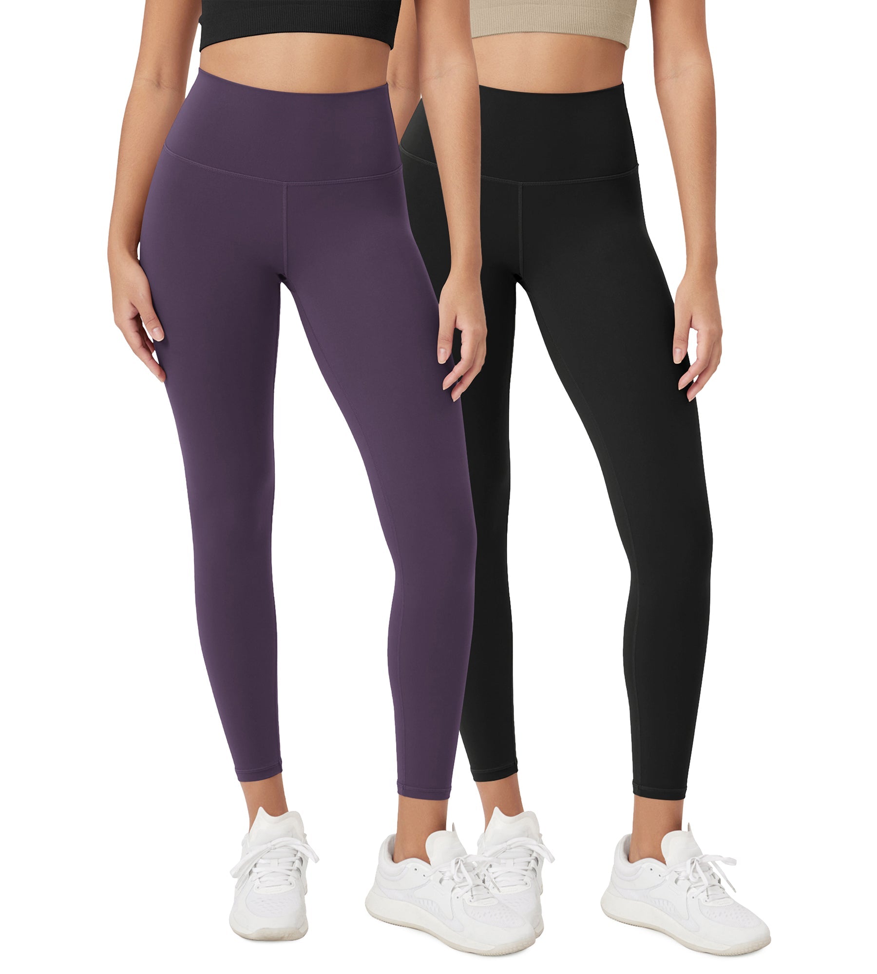 ODCLOUD 2-Pack 25 High Waist Lounge Yoga Leggings Black+Dark Purple - ododos