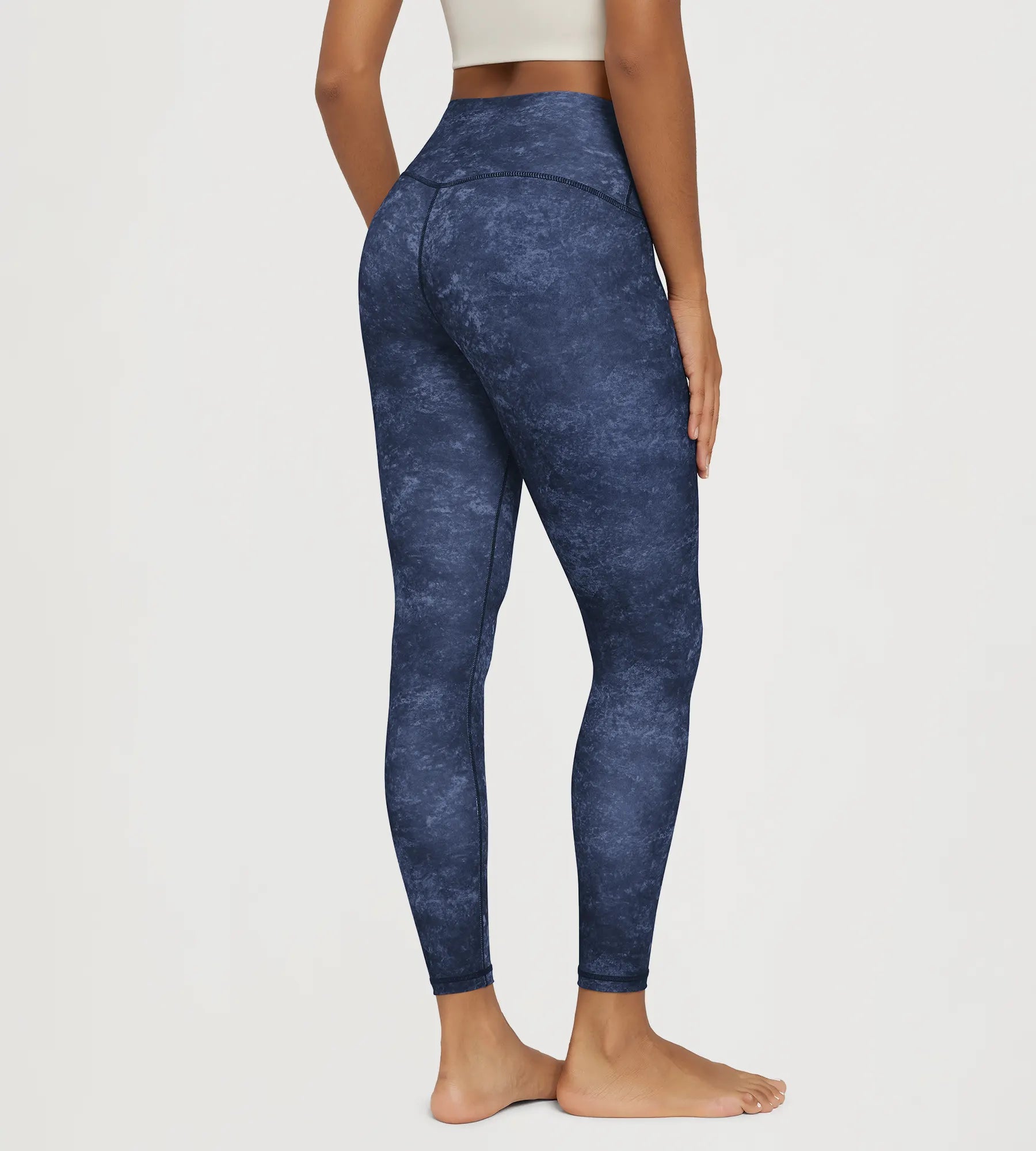 25" Buttery Soft Lounge High Waist Yoga Pattern Leggings, back view highlighting seamless waistband and flexible design for yoga