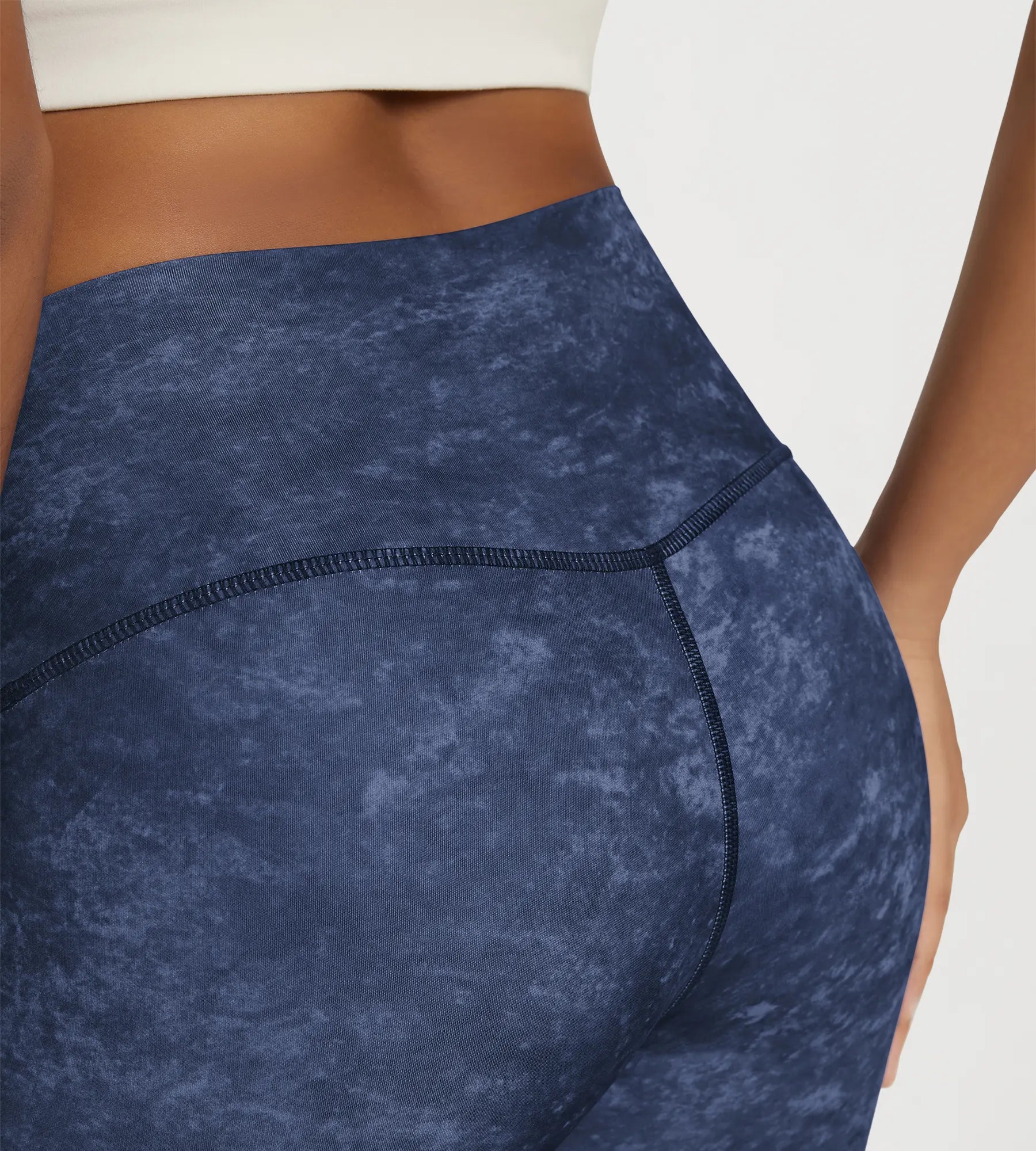 Close-up of 25" Buttery Soft Lounge High Waist Yoga Pattern Leggings waistband, seamless high waist, designed for comfort and stability
