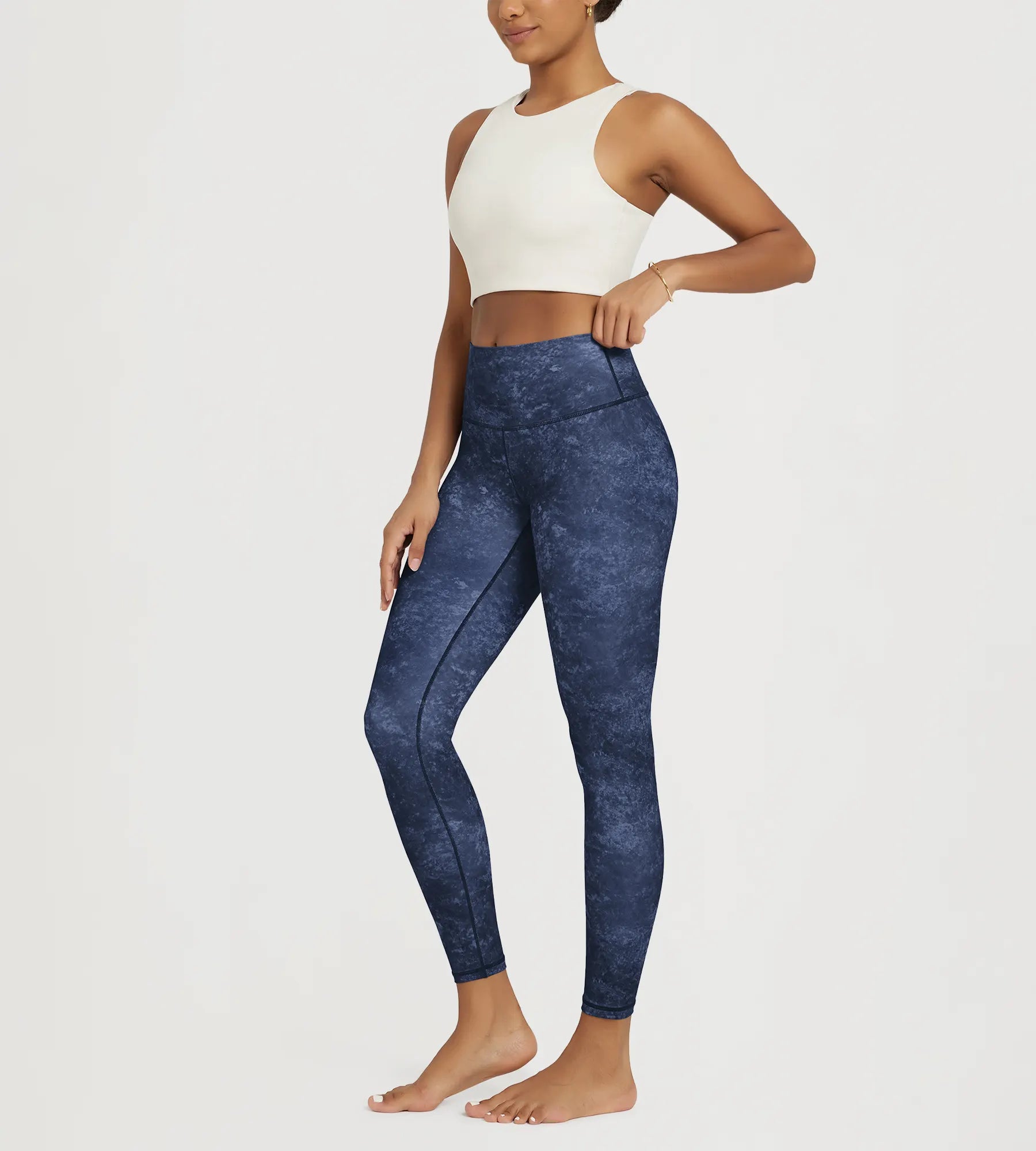 25" Buttery Soft Lounge High Waist Yoga Pattern Leggings, side view showing sleek 4-way stretch fabric and high waist fit