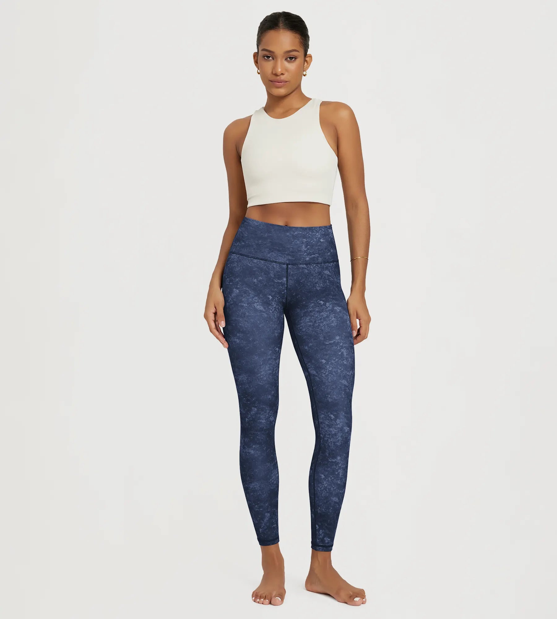 25" Buttery Soft Lounge High Waist Yoga Pattern Leggings, black, front view, high waist seamless waistband, perfect for yoga and lounging