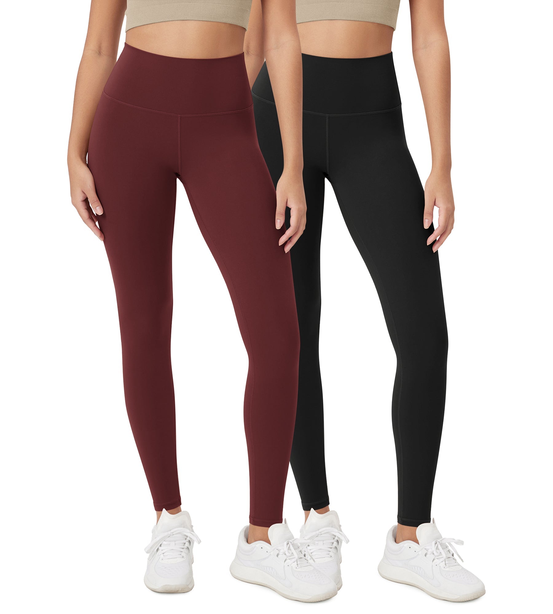 ODCLOUD 2-Pack 28 High Waist Lounge Yoga Leggings Black+Burgundy - ododos