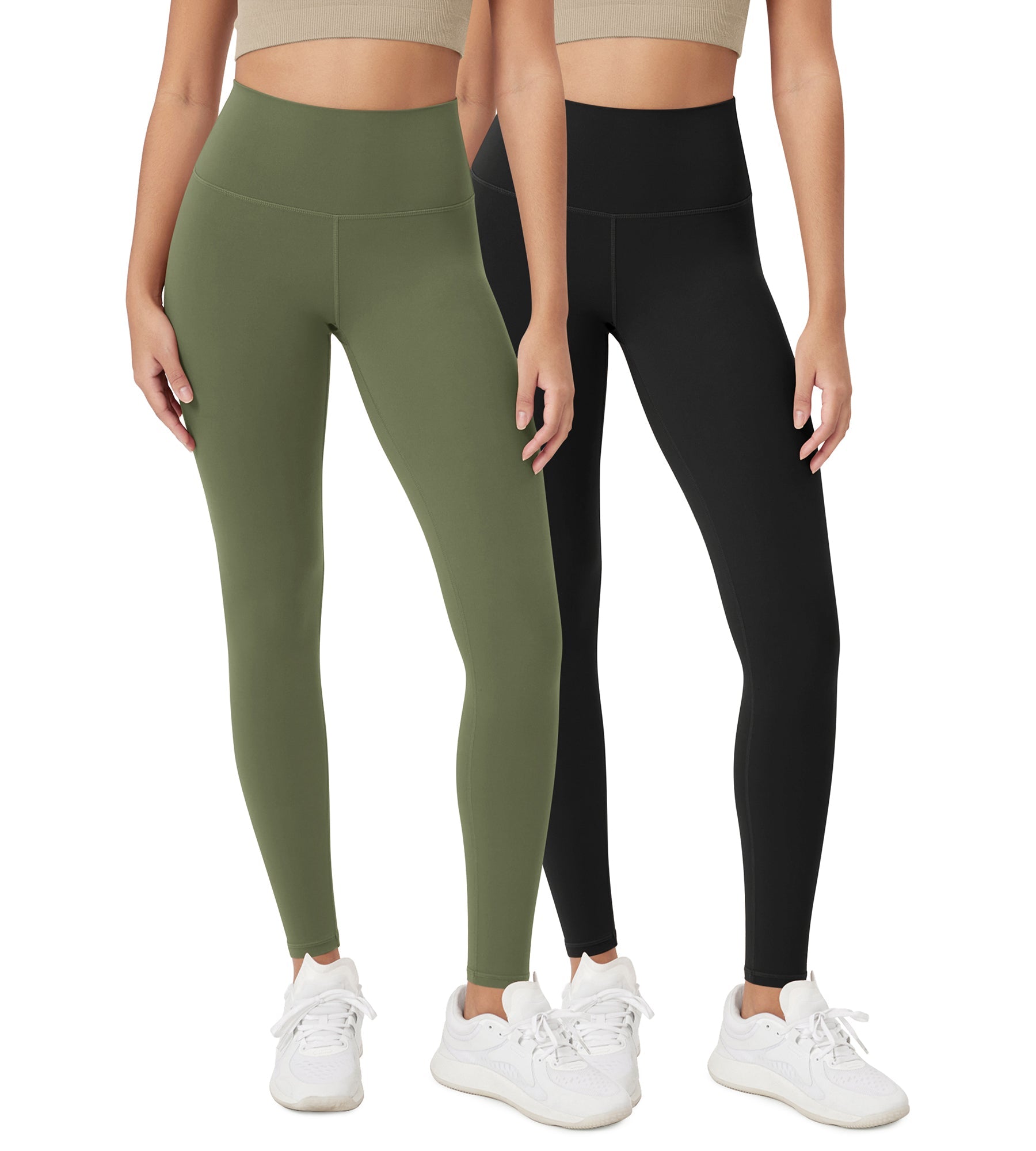 ODCLOUD 2-Pack 28 High Waist Lounge Yoga Leggings Black+Dark Olive - ododos