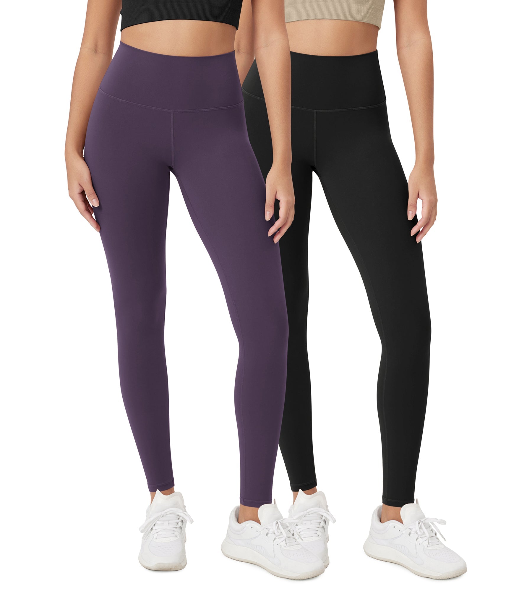 ODCLOUD 2-Pack 28 High Waist Lounge Yoga Leggings Black+Dark Purple - ododos