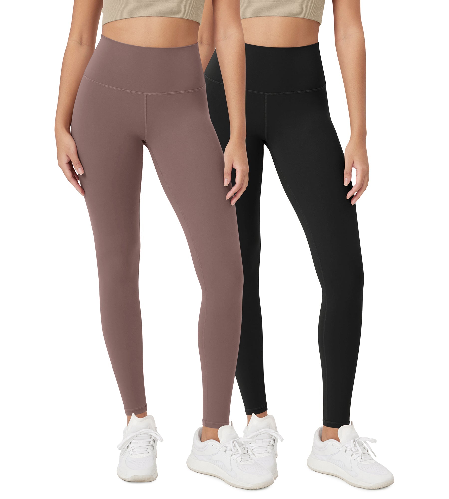 ODCLOUD 2-Pack 28 High Waist Lounge Yoga Leggings Black+Purple Taupe - ododos