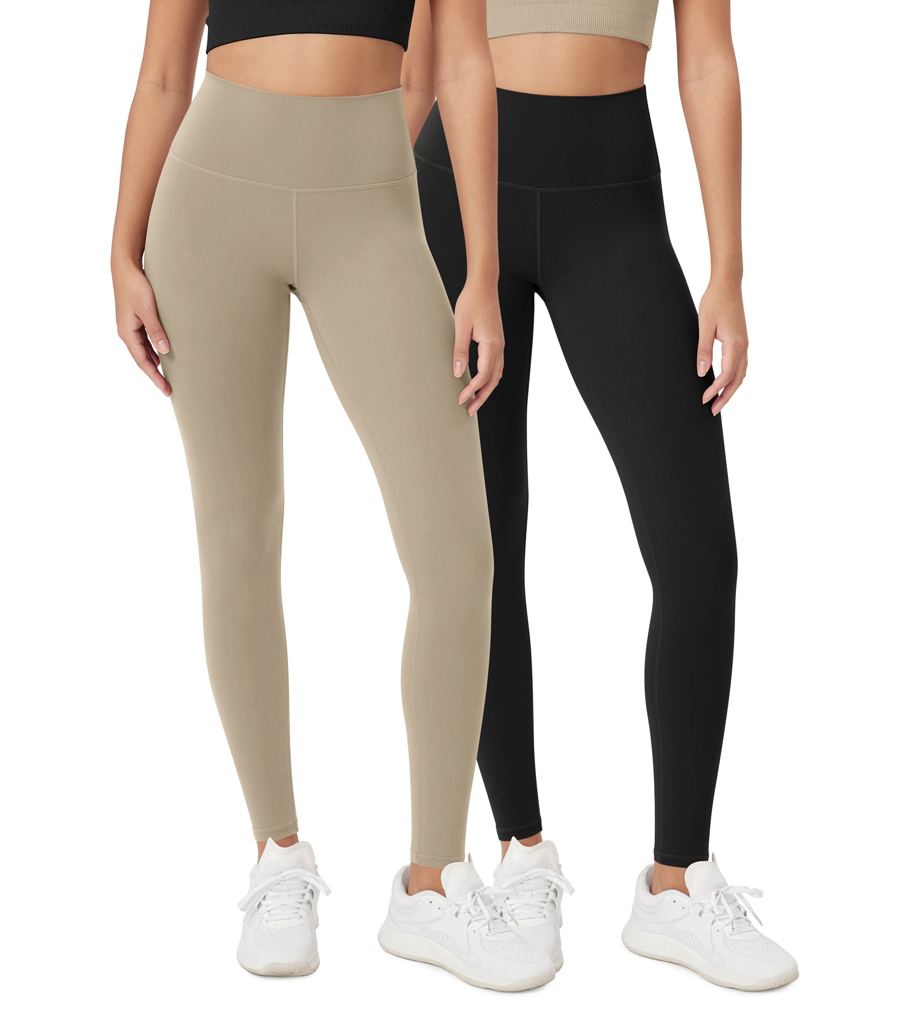 ODCLOUD 2-Pack 28" High Waist Lounge Yoga Leggings Black+Shaker Beige - ododos