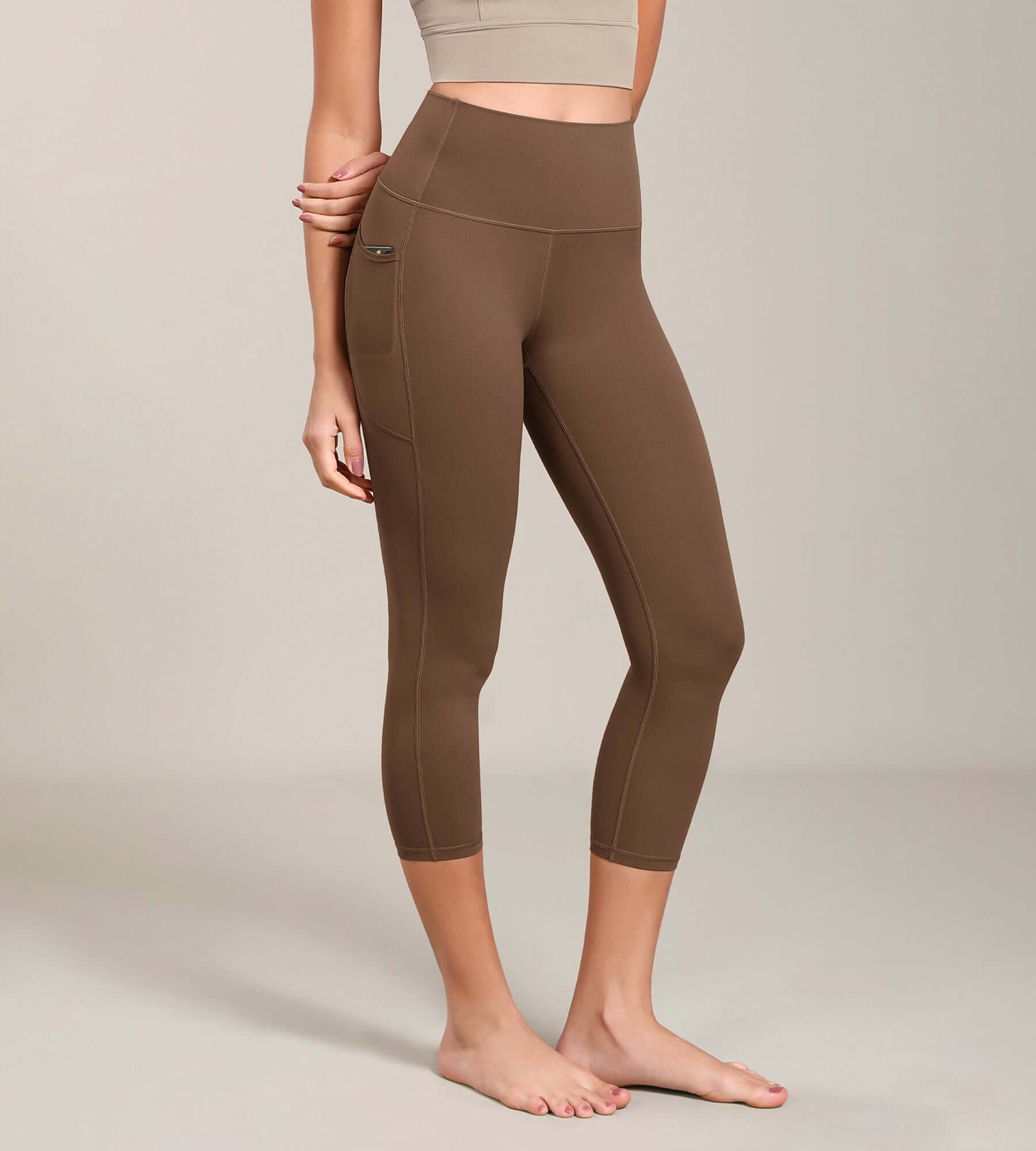Odcloud Lounge Yoga 21 High Waist Capris Leggings with Pockets Brunette - ododos
