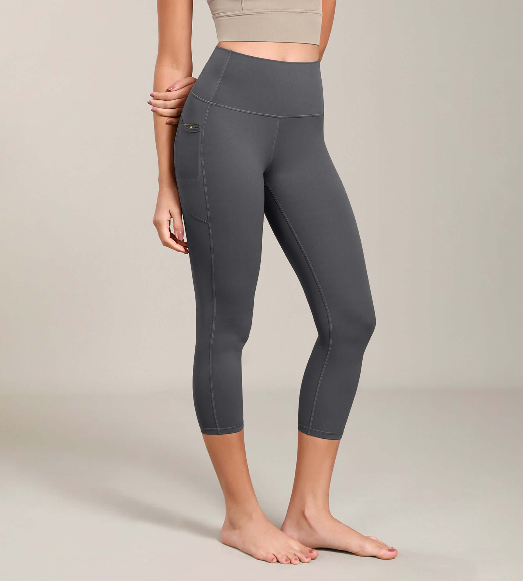 Odcloud Lounge Yoga 21 High Waist Capris Leggings with Pockets Charcoal - ododos