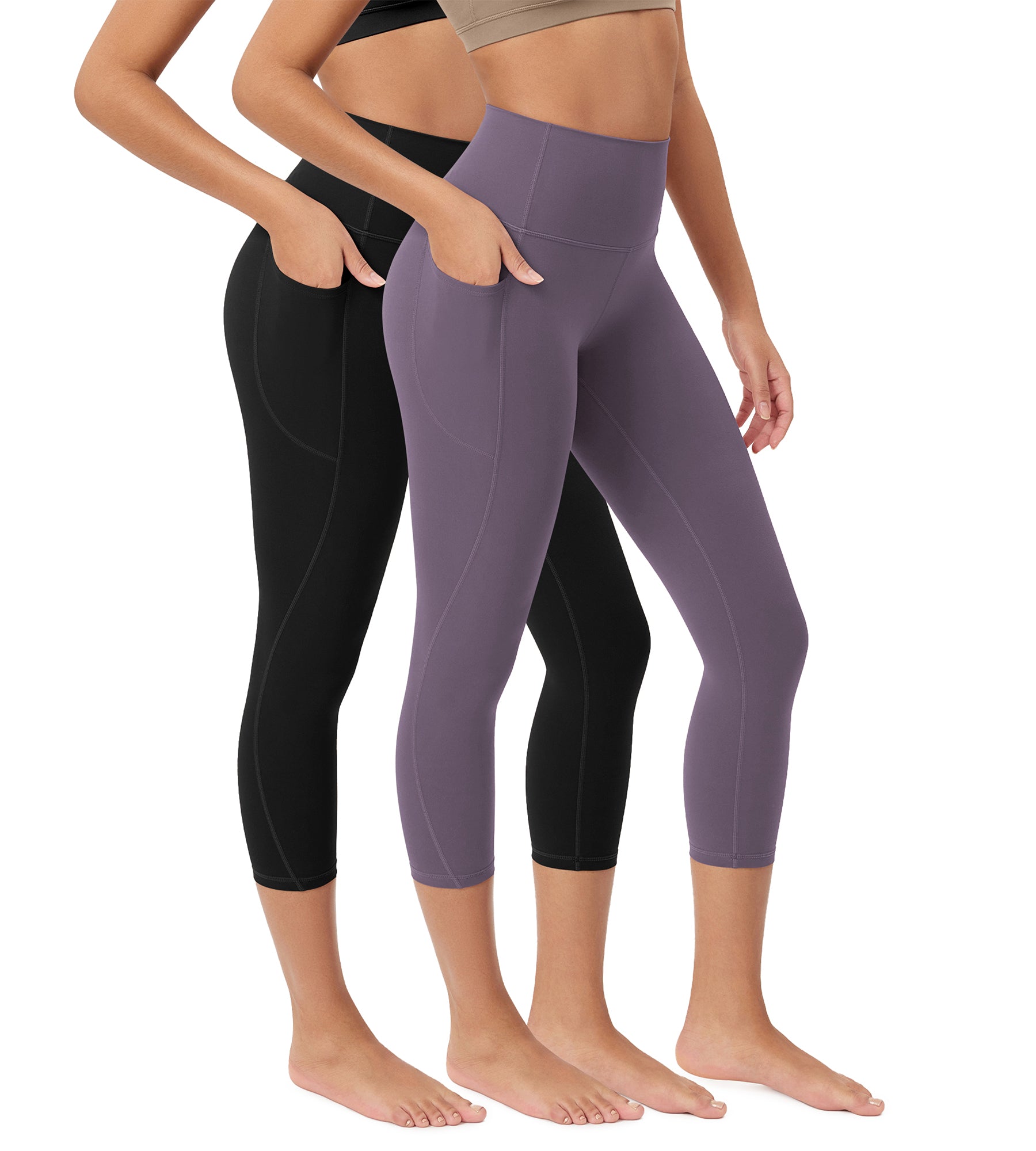 ODCLOUD 2-Pack 23” Buttery Soft Lounge Yoga Leggings with Pockets Black+Ash Violet - ododos