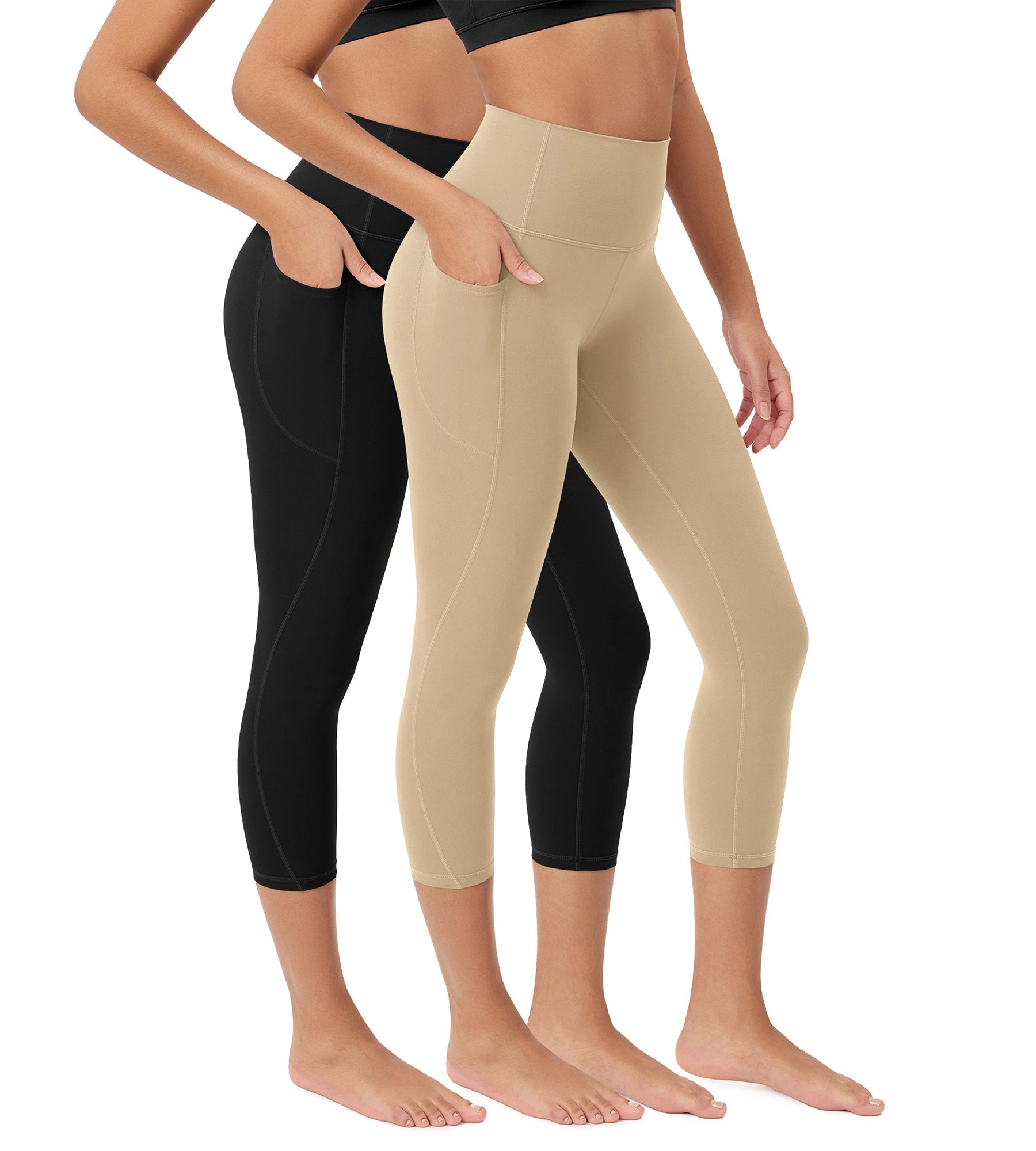 ODCLOUD 2-Pack 23â€?Buttery Soft Lounge Yoga Leggings with Pockets Black+Beige - ododos