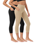 ODCLOUD 2-Pack 23” Buttery Soft Lounge Yoga Leggings with Pockets Black+Beige - ododos