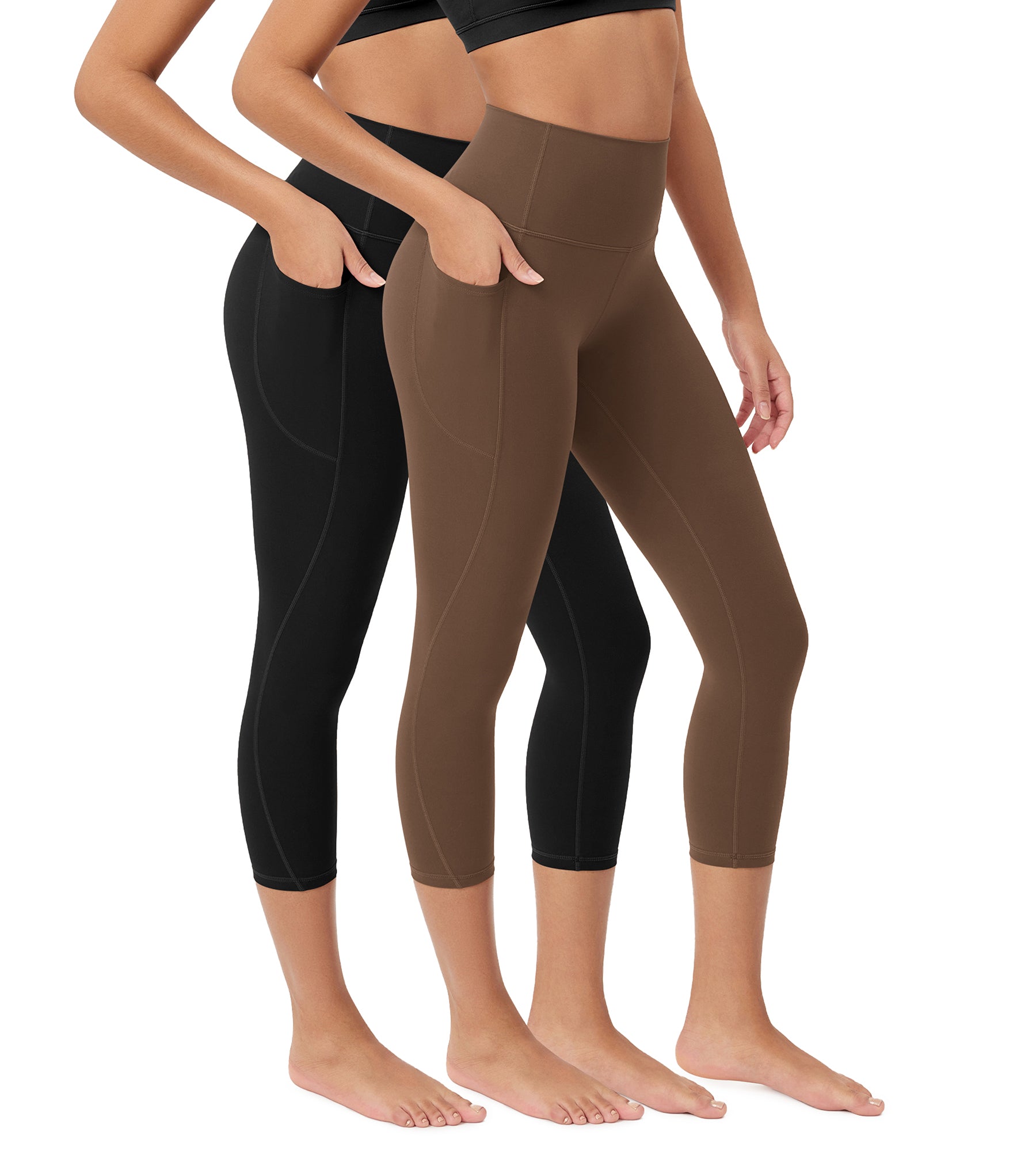 ODCLOUD 2-Pack 23” Buttery Soft Lounge Yoga Leggings with Pockets Black+Brunette - ododos