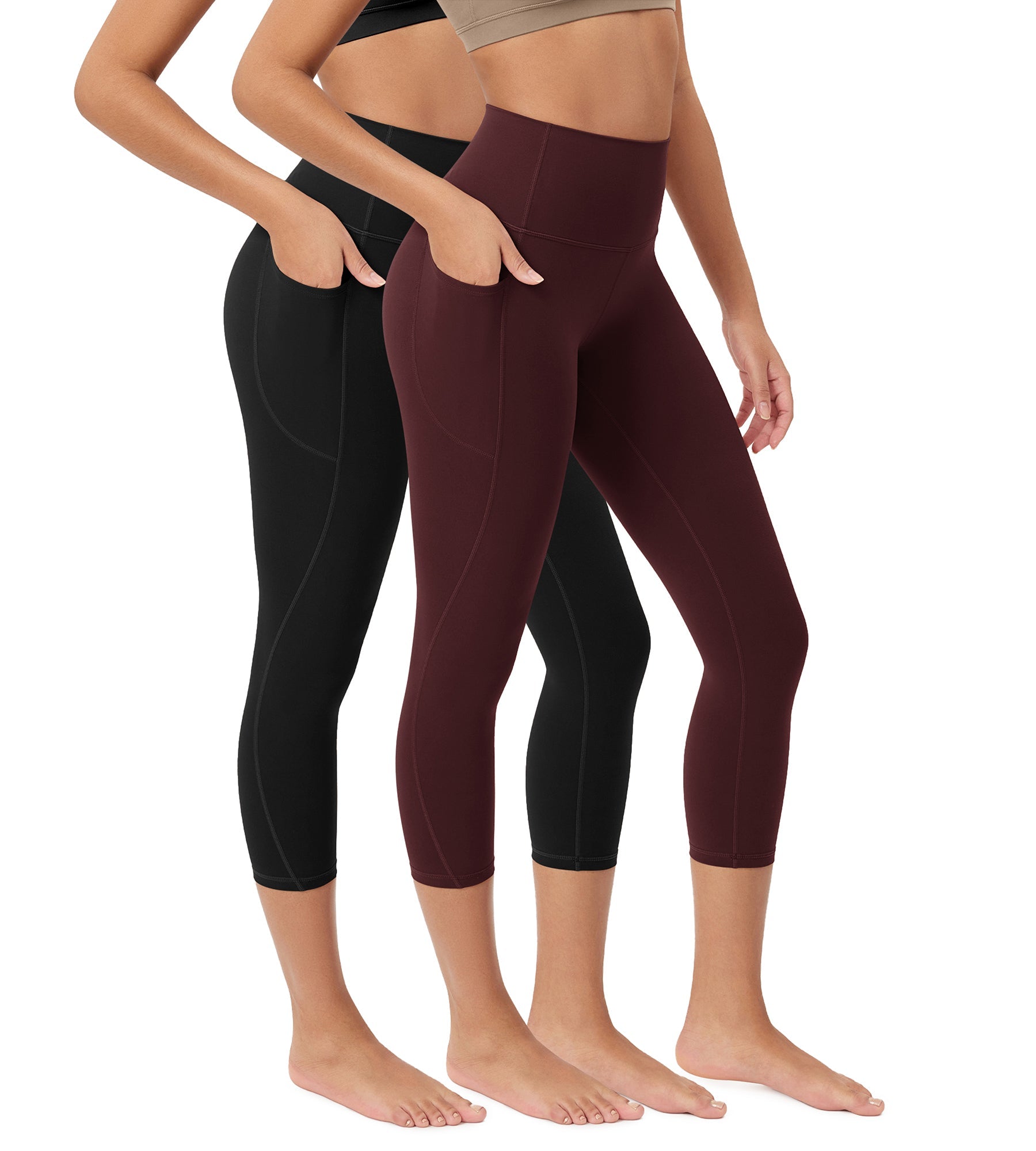 ODCLOUD 2-Pack 23â€?Buttery Soft Lounge Yoga Leggings with Pockets Black+Burgundy - ododos