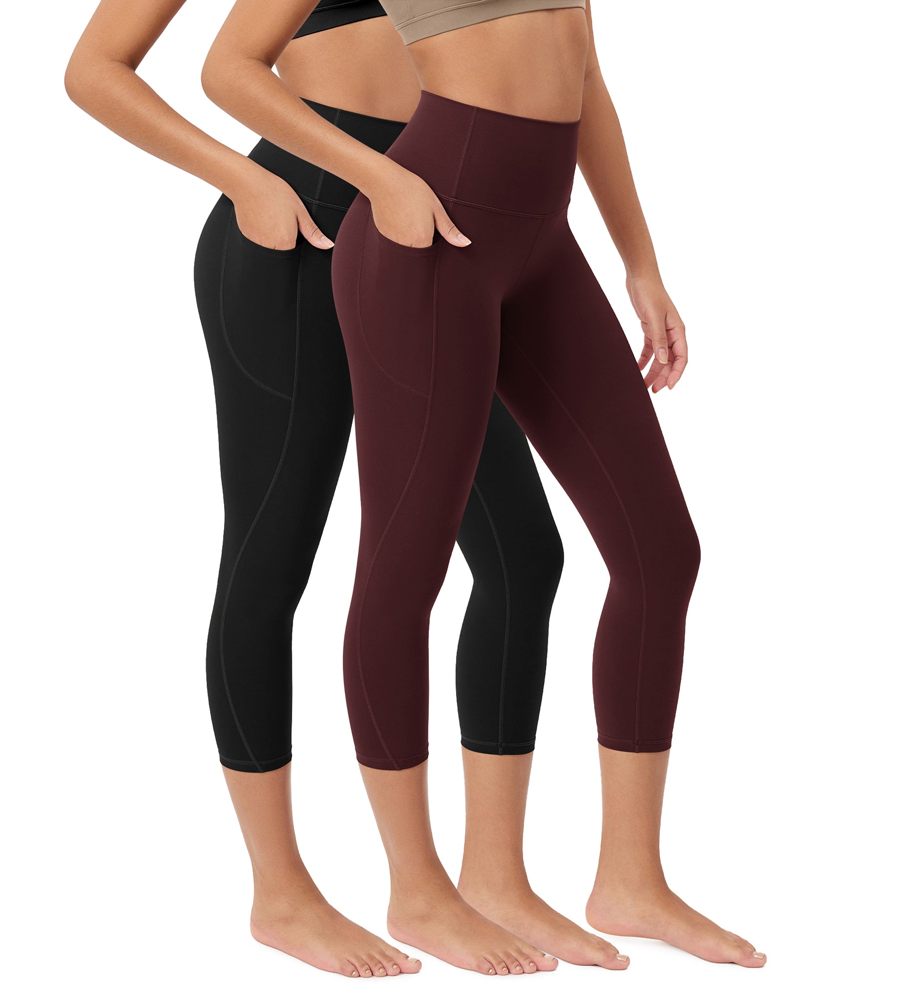 ODCLOUD 2-Pack 23” Buttery Soft Lounge Yoga Leggings with Pockets Black+Burgundy - ododos