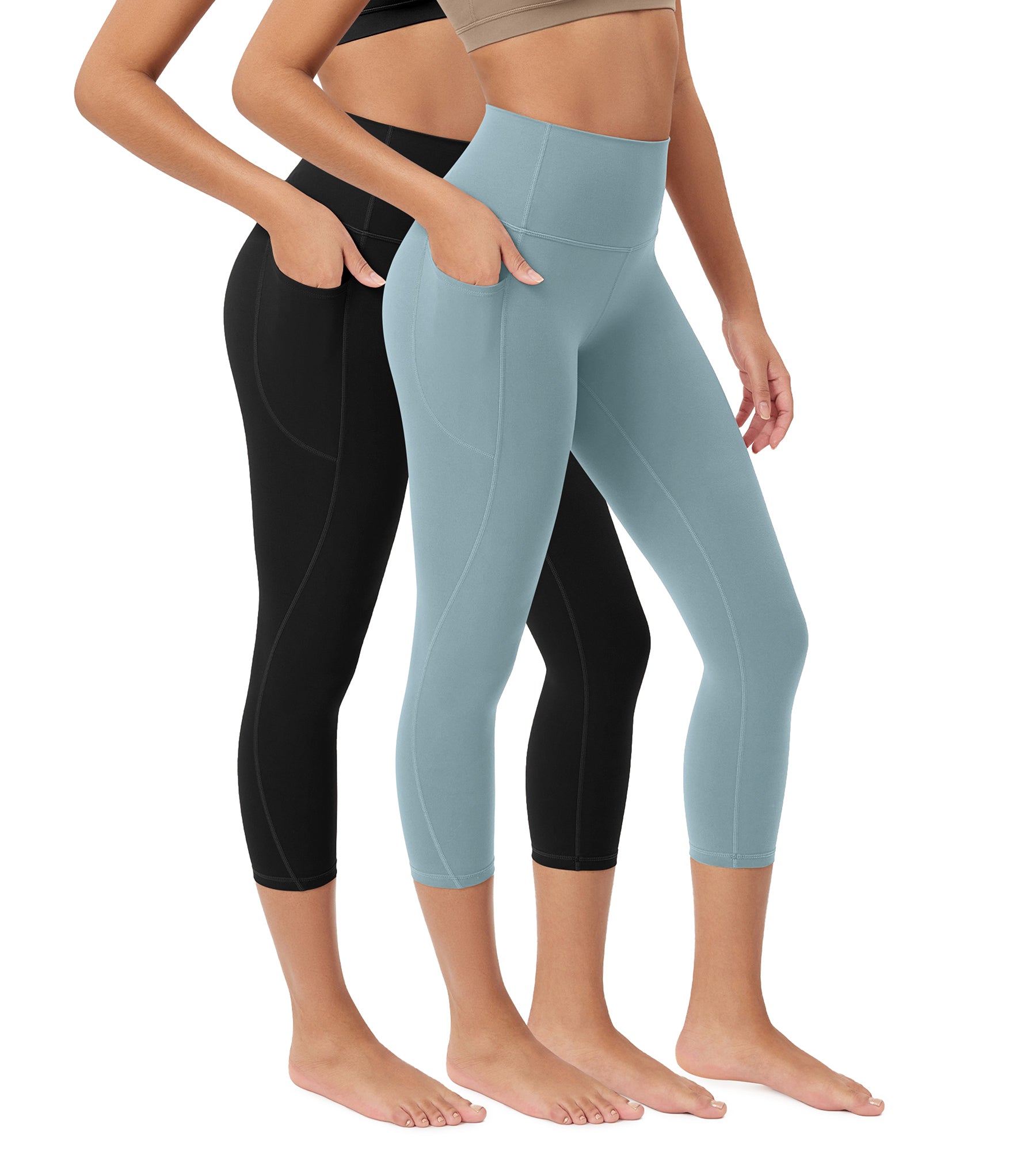 ODCLOUD 2-Pack 23” Buttery Soft Lounge Yoga Leggings with Pockets Black+Chambray - ododos