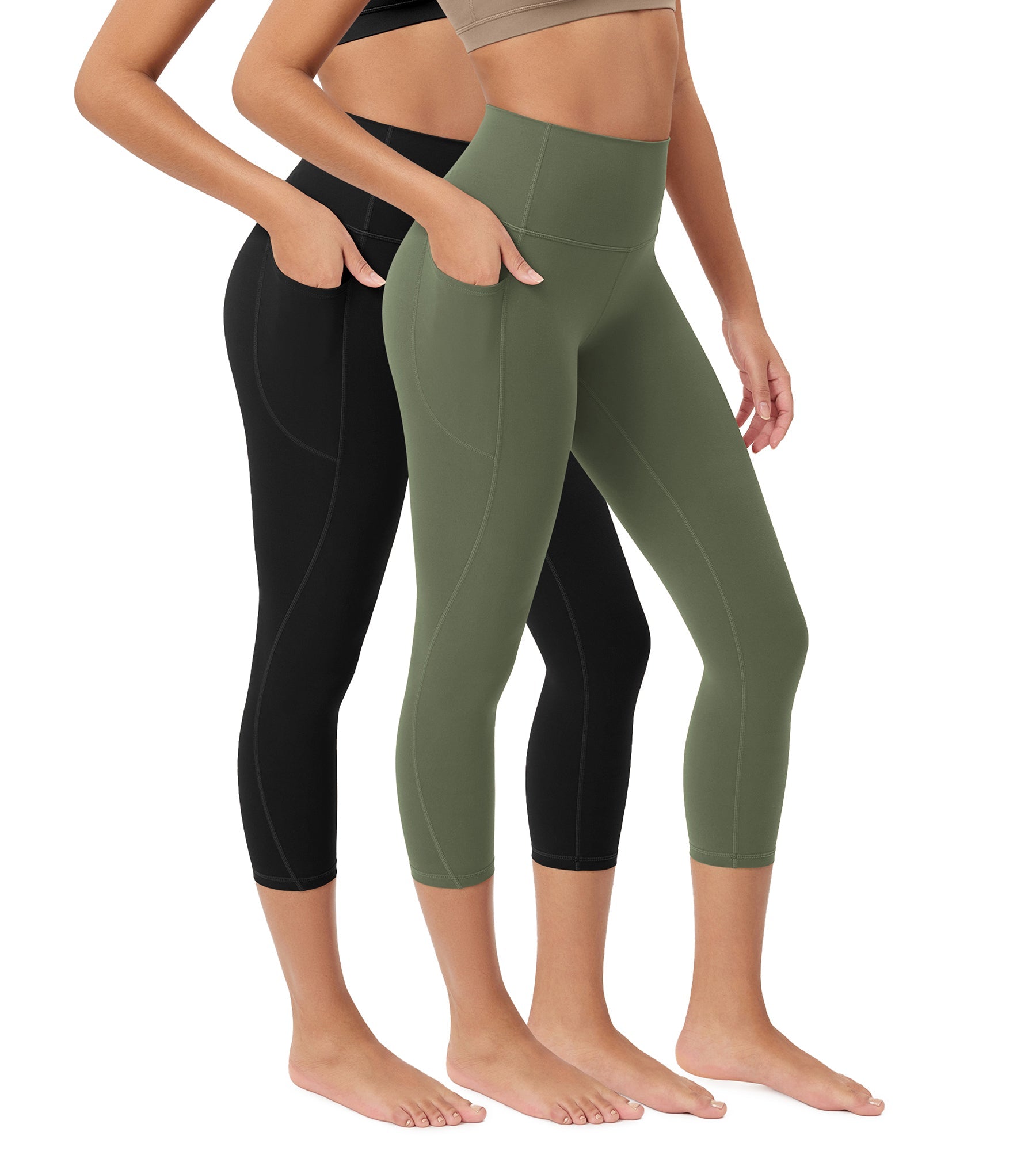 ODCLOUD 2-Pack 23â€?Buttery Soft Lounge Yoga Leggings with Pockets Black+Dark Olive - ododos