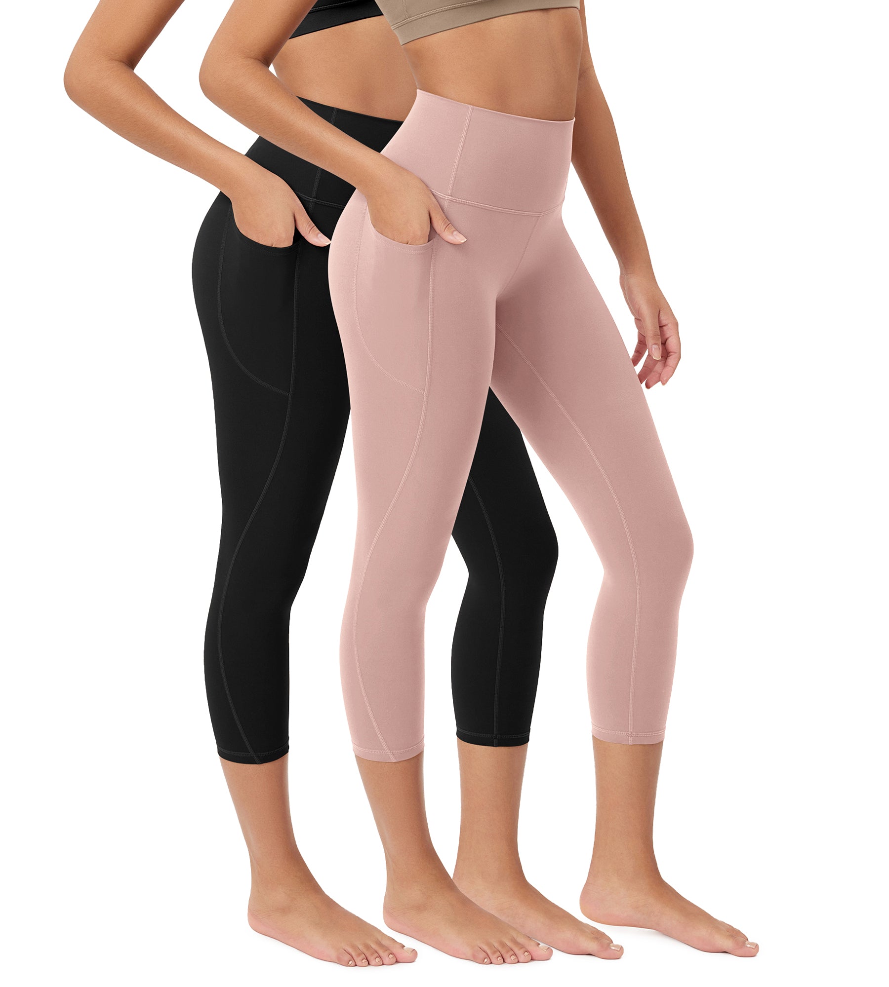 ODCLOUD 2-Pack 23” Buttery Soft Lounge Yoga Leggings with Pockets Black+Dusty Pink - ododos