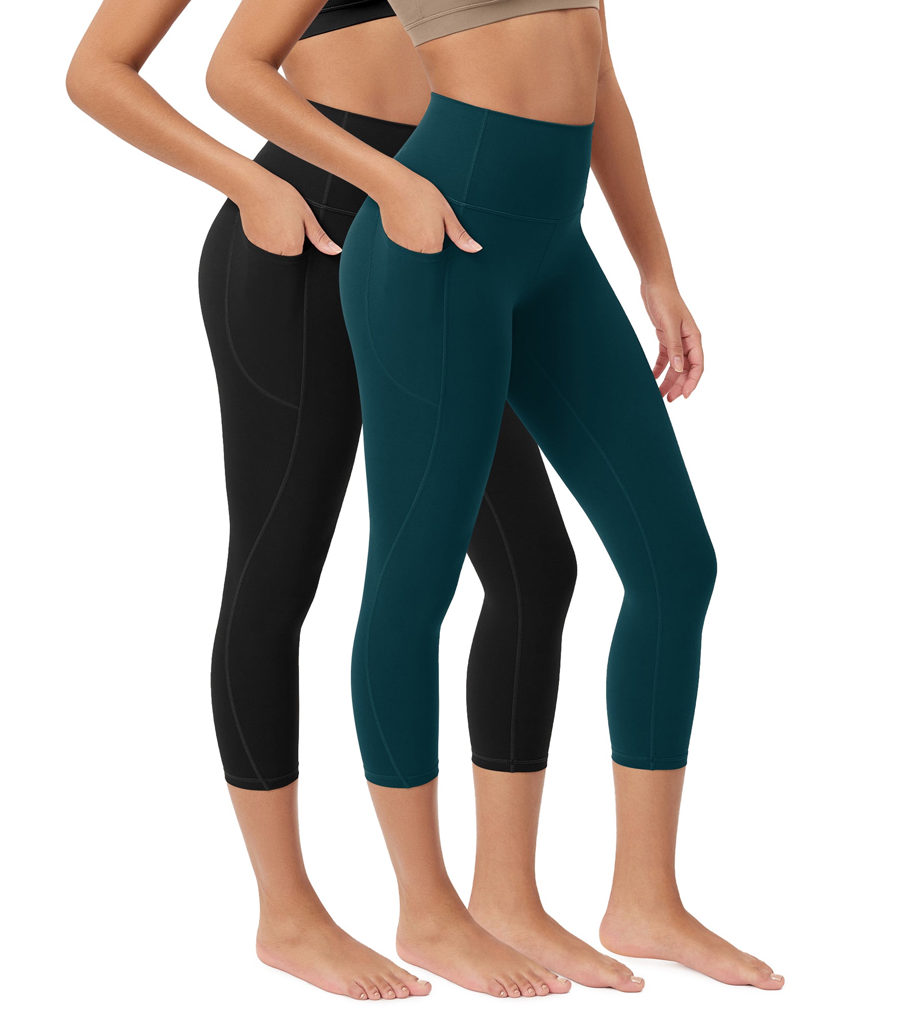 ODCLOUD 2-Pack 23” Buttery Soft Lounge Yoga Leggings with Pockets Black+Forest Teal - ododos