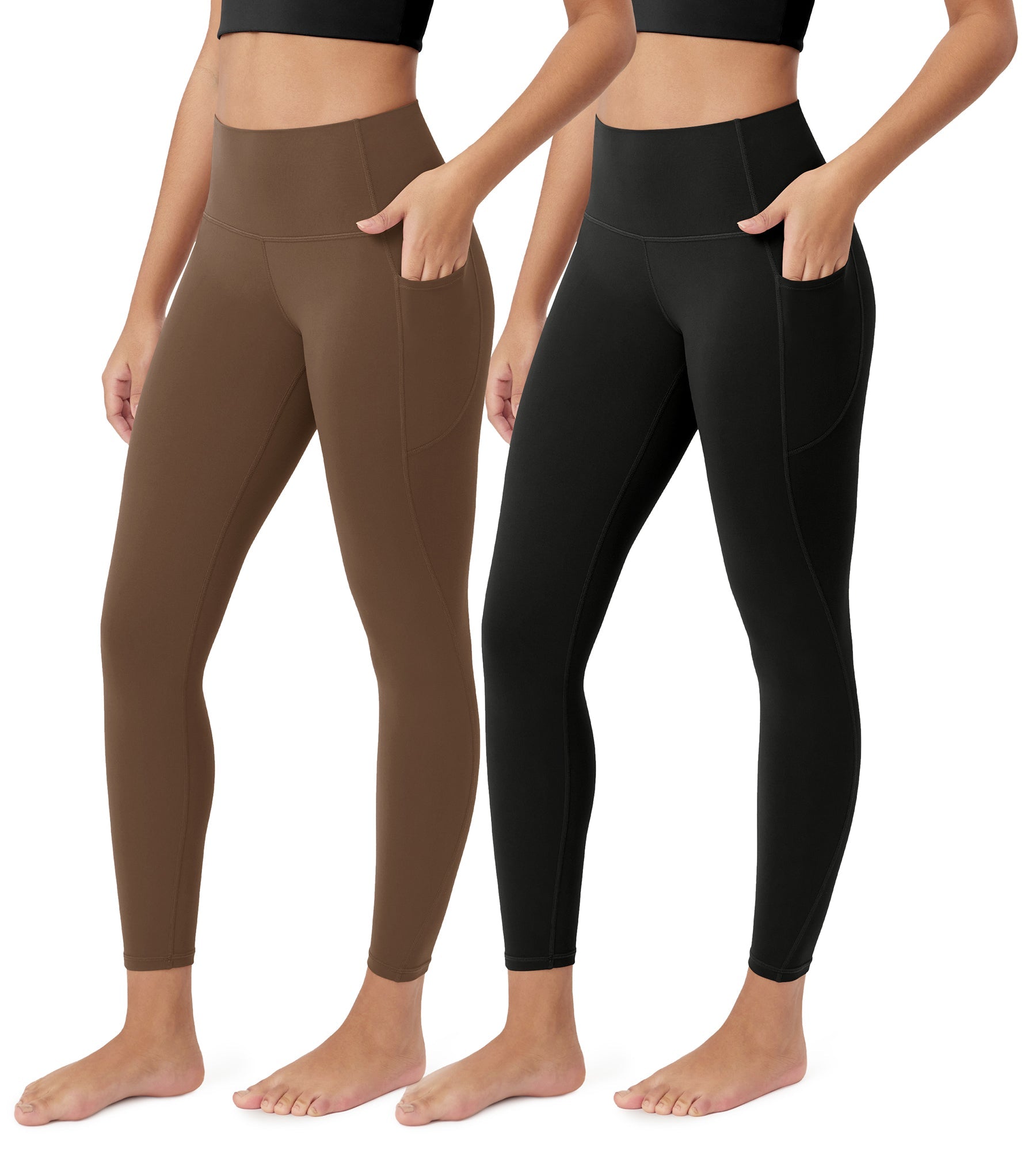 ODCLOUD 2-Pack 25â€?Buttery Soft Lounge Yoga Leggings with Pockets Black+Brunette - ododos