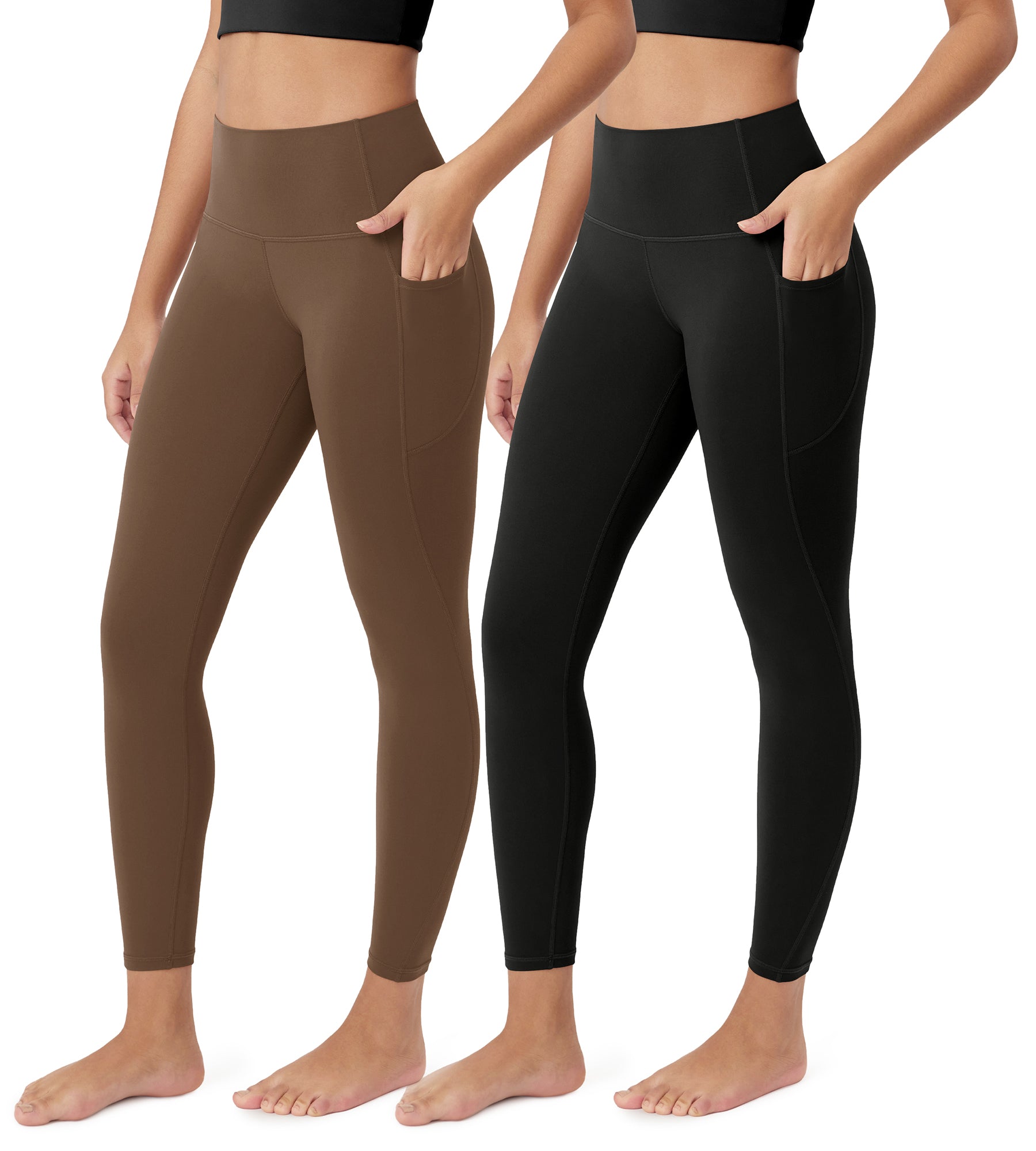 ODCLOUD 2-Pack 25” Buttery Soft Lounge Yoga Leggings with Pockets Black+Brunette - ododos