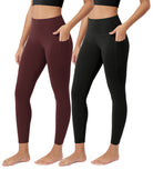 ODCLOUD 2-Pack 25” Buttery Soft Lounge Yoga Leggings with Pockets Black+Burgundy - ododos