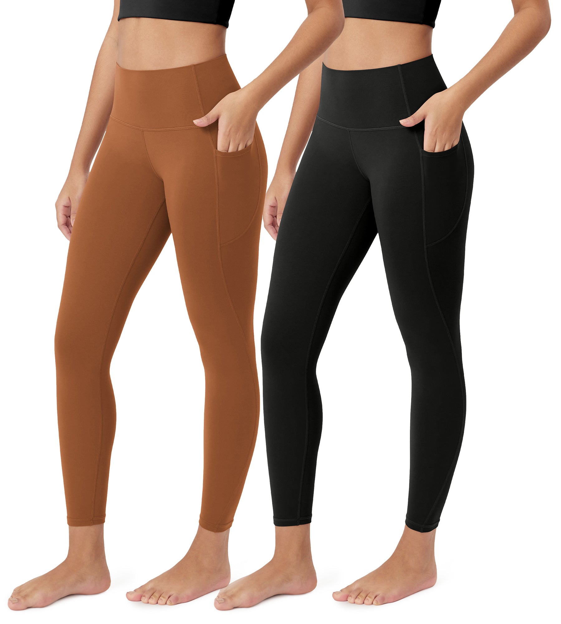 ODCLOUD 2-Pack 25” Buttery Soft Lounge Yoga Leggings with Pockets Black+Caramel - ododos