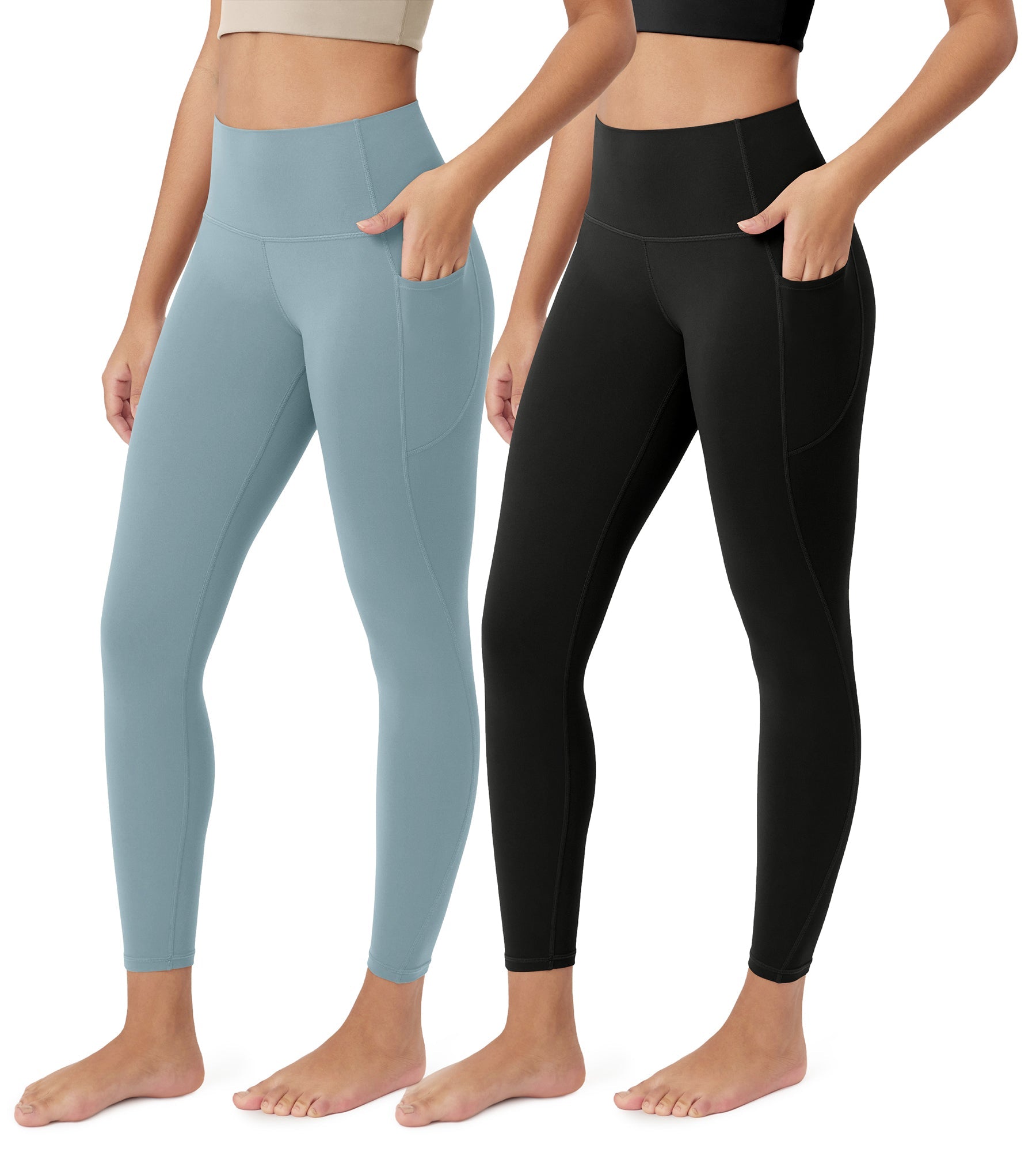 ODCLOUD 2-Pack 25â€?Buttery Soft Lounge Yoga Leggings with Pockets Black+Chambray - ododos
