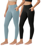 ODCLOUD 2-Pack 25” Buttery Soft Lounge Yoga Leggings with Pockets Black+Chambray - ododos