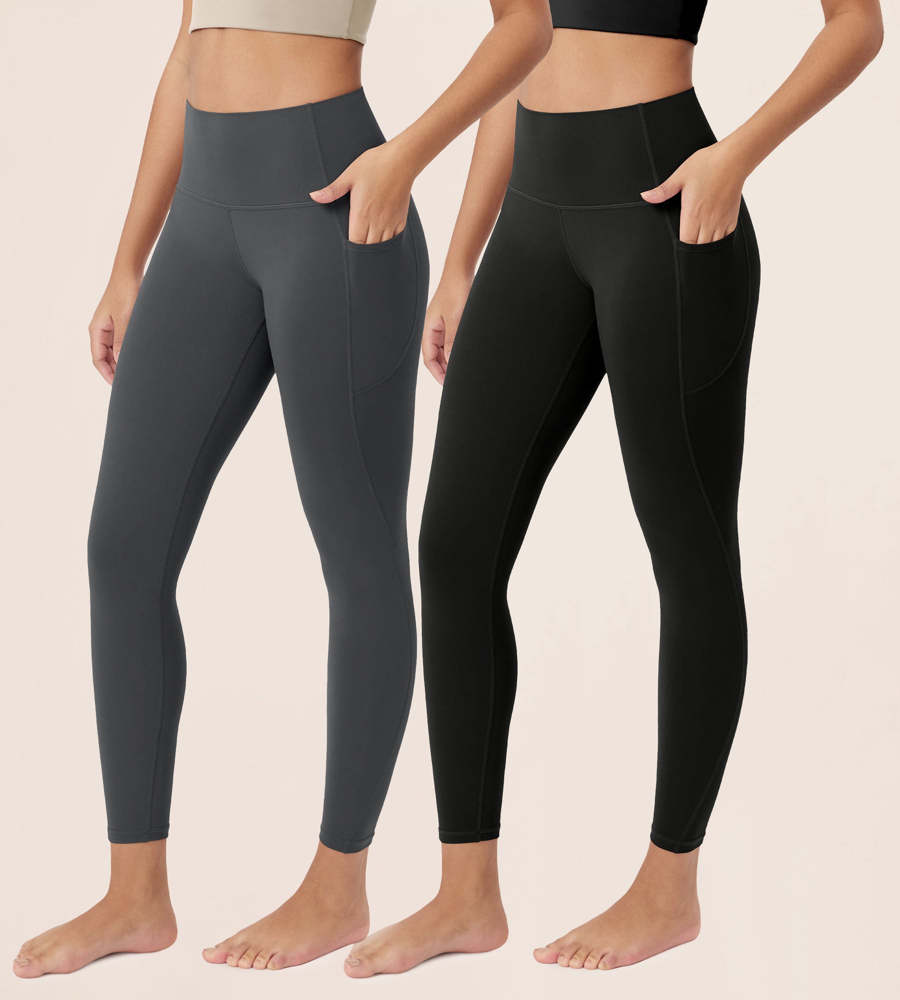 ODCLOUD 2-Pack 25” Buttery Soft Lounge Yoga Leggings with Pockets Black+Charcoal - ododos