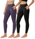 ODCLOUD 2-Pack 25” Buttery Soft Lounge Yoga Leggings with Pockets Black+Dark Purple - ododos