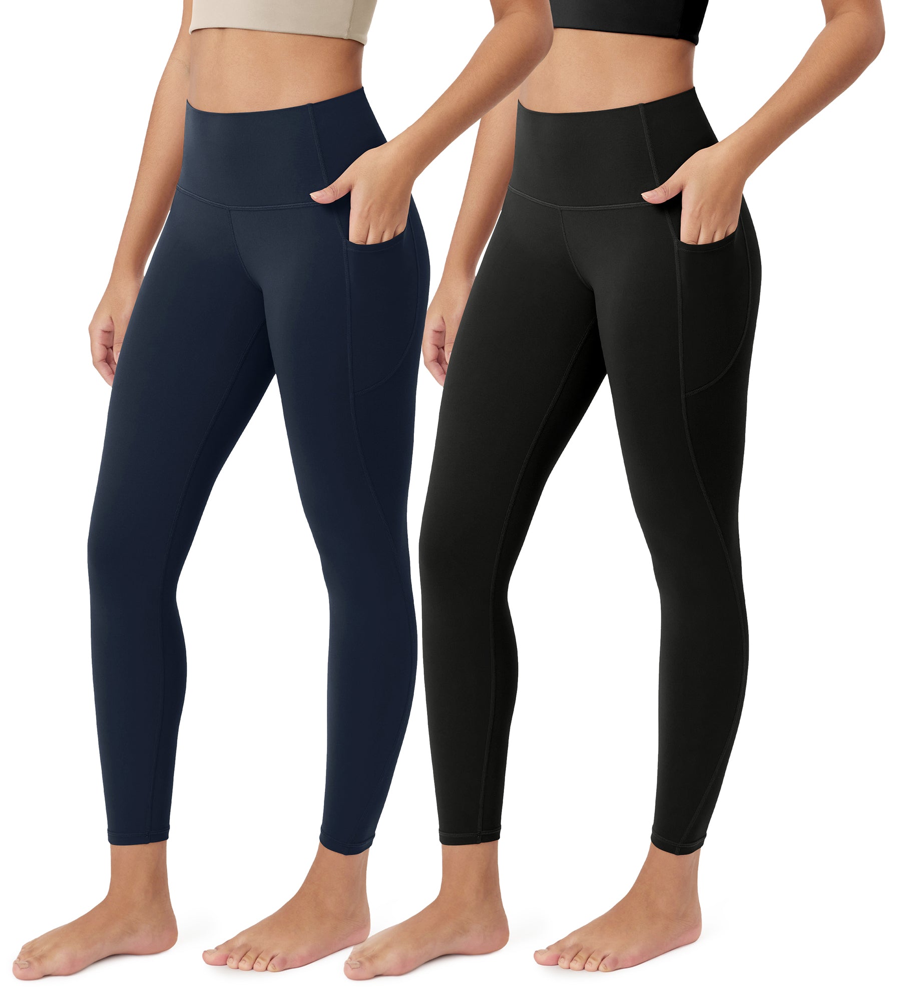 ODCLOUD 2-Pack 25” Buttery Soft Lounge Yoga Leggings with Pockets Black+Deep Navy - ododos