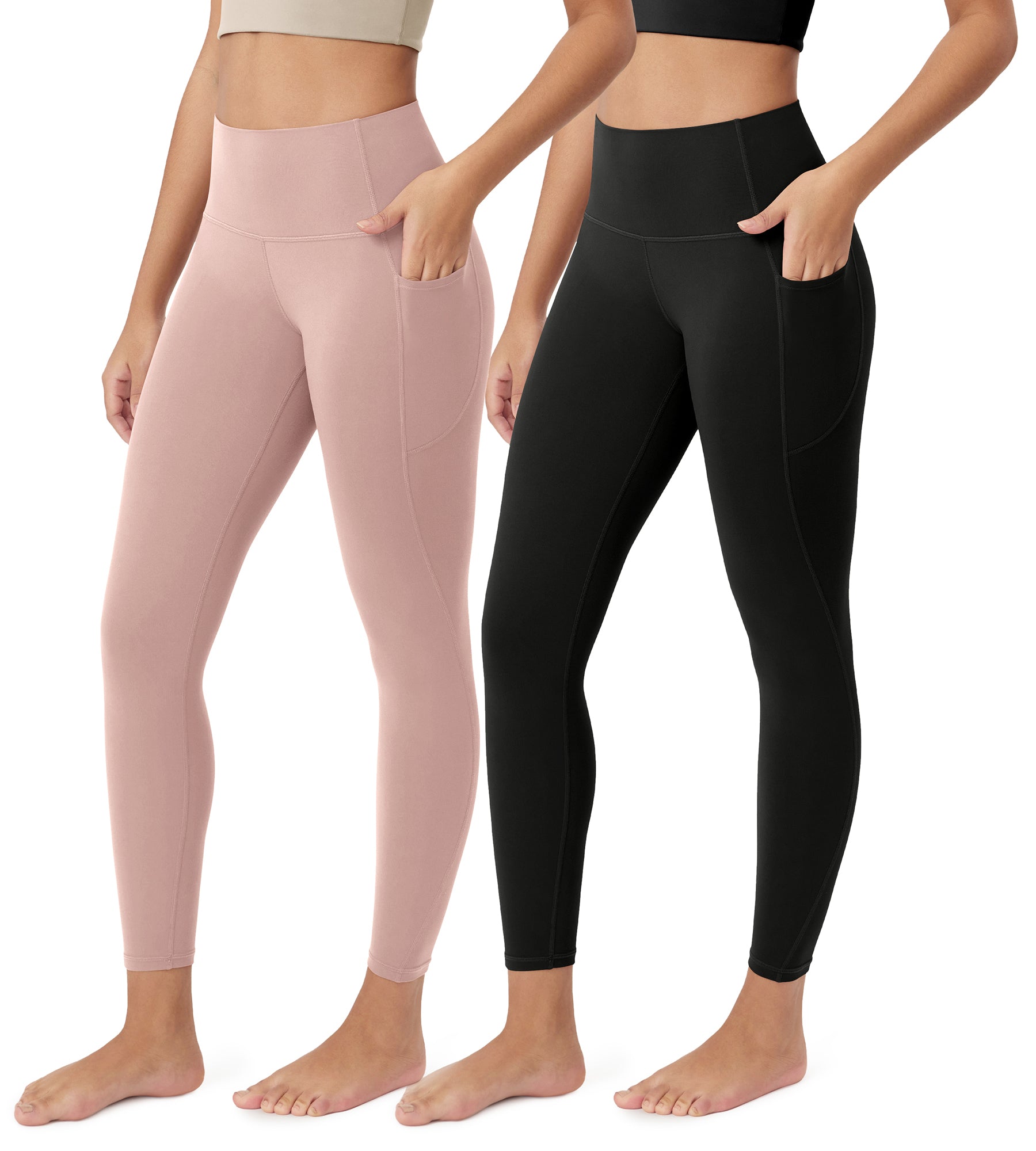 ODCLOUD 2-Pack 25” Buttery Soft Lounge Yoga Leggings with Pockets Black+Dusty Pink - ododos