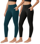 ODCLOUD 2-Pack 25” Buttery Soft Lounge Yoga Leggings with Pockets Black+Forest Teal - ododos