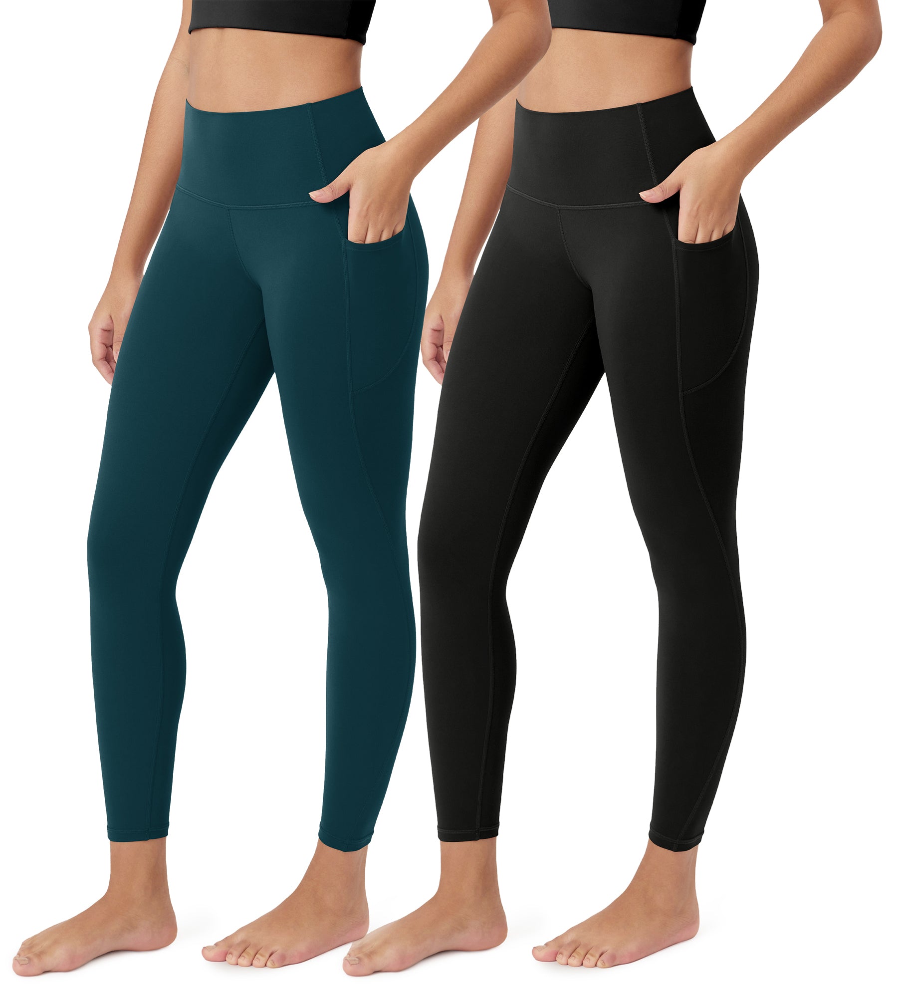 ODCLOUD 2-Pack 25” Buttery Soft Lounge Yoga Leggings with Pockets Black+Forest Teal - ododos