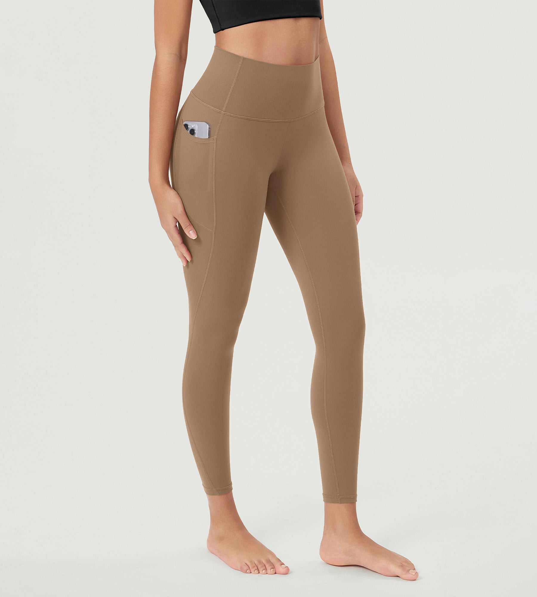 ODCLOUD 25â€?Buttery Soft Lounge Yoga Leggings with Pockets Light Brown - ododos