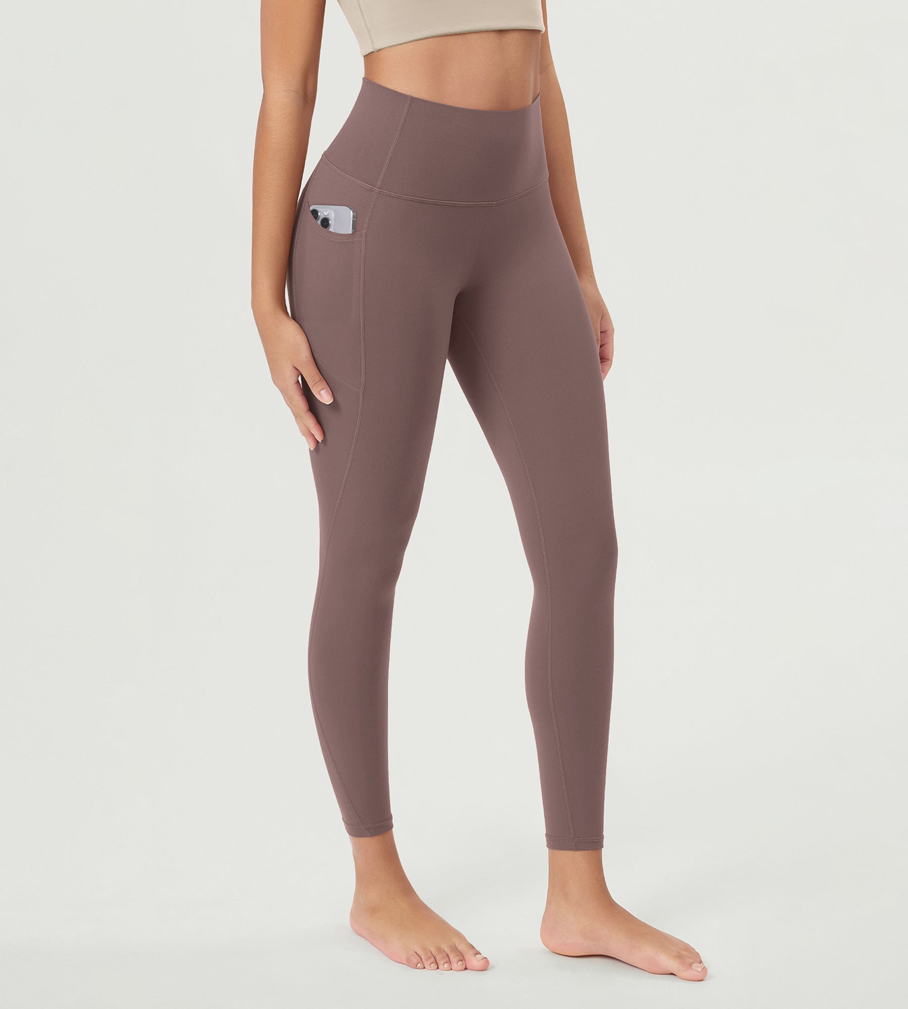 ODCLOUD 25” Buttery Soft Lounge Yoga Leggings with Pockets Purple Taupe - ododos