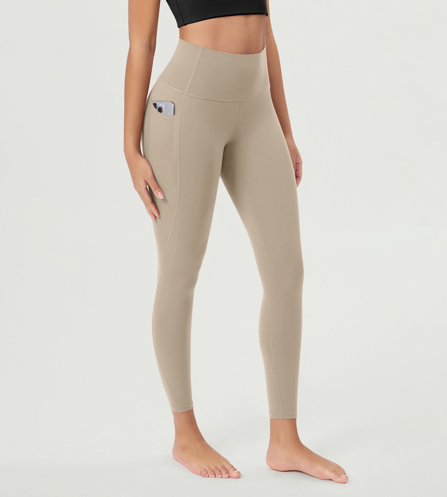 ODCLOUD 25â€?Buttery Soft Lounge Yoga Leggings with Pockets Shaker Beige - ododos