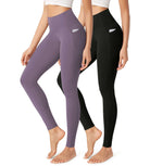 2-Pack 28" Buttery Soft Lounge Yoga Leggings with Pockets Black+ash Violet - ododos