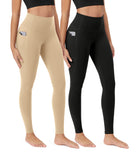 ODCLOUD 2-Pack 28” Buttery Soft Lounge Yoga Leggings with Pockets Black+Beige - ododos