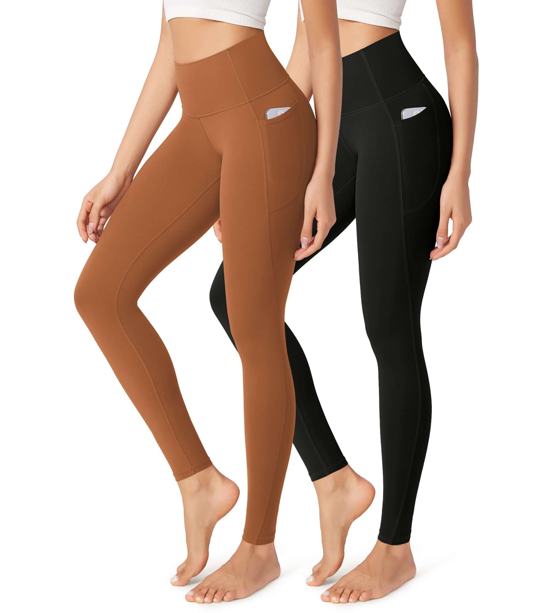 2-Pack 28" Buttery Soft Lounge Yoga Leggings with Pockets Black+Caramel - ododos