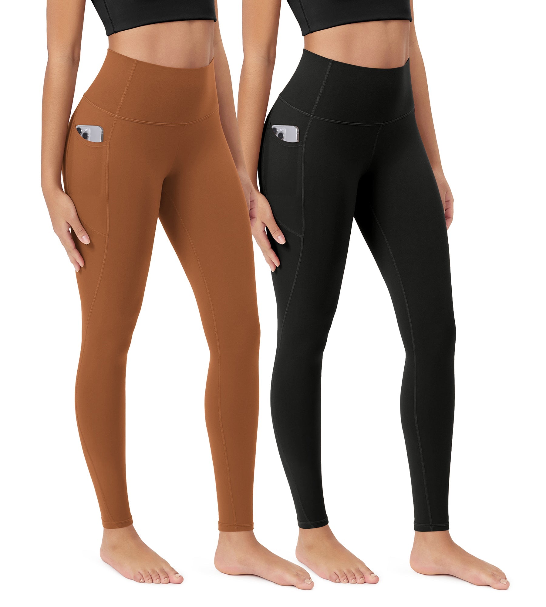 ODCLOUD 2-Pack 28â€?Buttery Soft Lounge Yoga Leggings with Pockets Black+Caramel - ododos